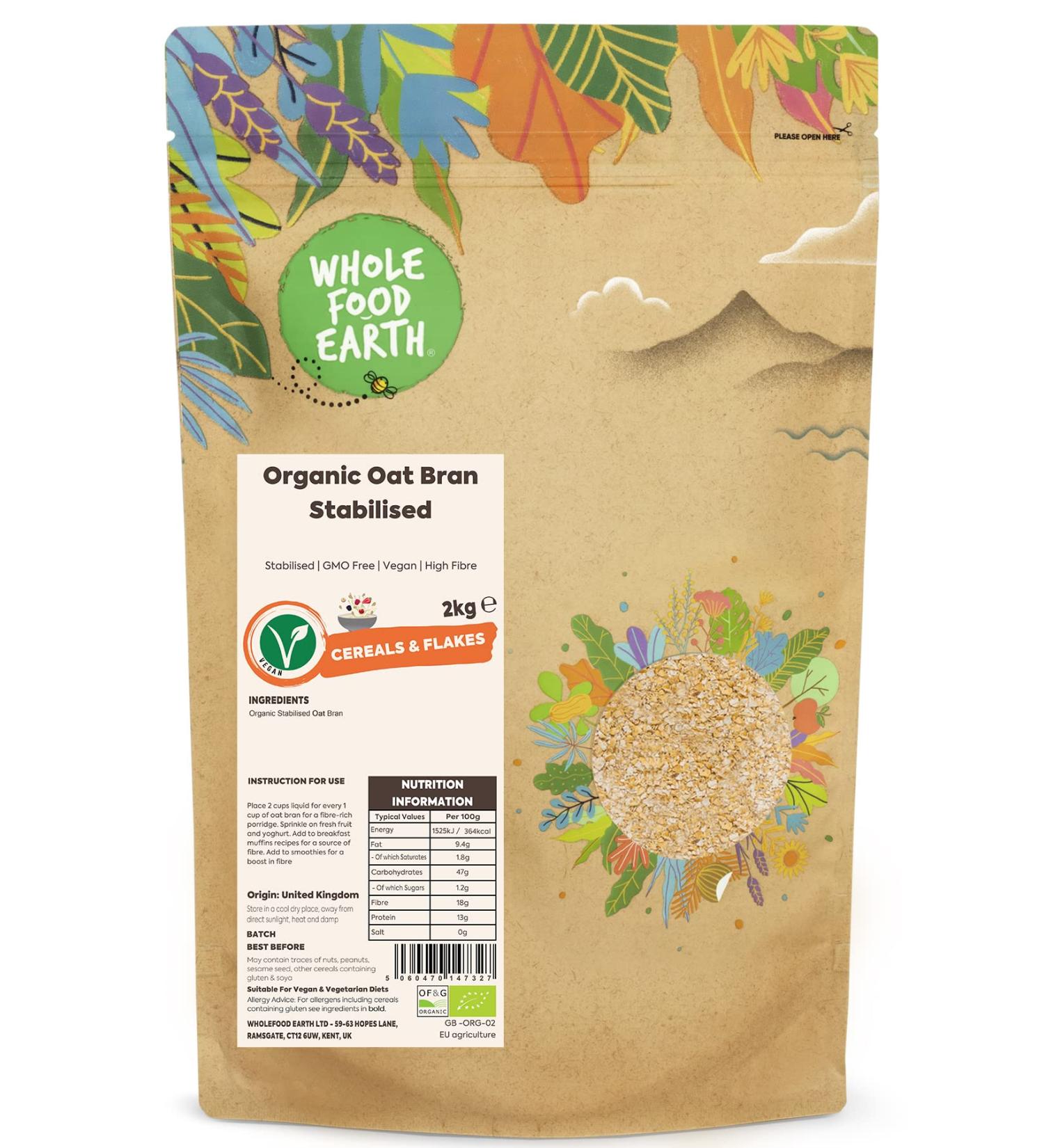 Organic Stabilised Oat Bran 2 kg | GMO-Free, Vegan, High Fibre | Certified Organic Fruit | Wholefood Earth - Buy Online on SooperMarket.com