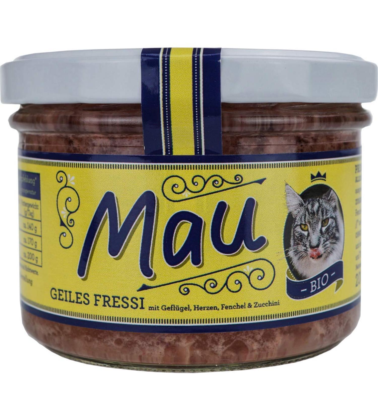 Mau Organic Cat Food Geiles Fressi 2 x 200 g with Poultry Chicken Fennel and Zucchini in Resealable Glass