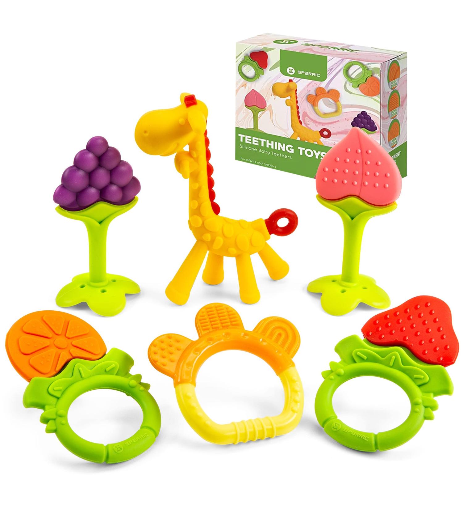 6-Pack Baby Teething Toys | Freezer Safe Silicone Teethers for Newborns and Toddlers | Soothes Gums | Perfect Baby Gift - Buy Online on SooperMarket.com