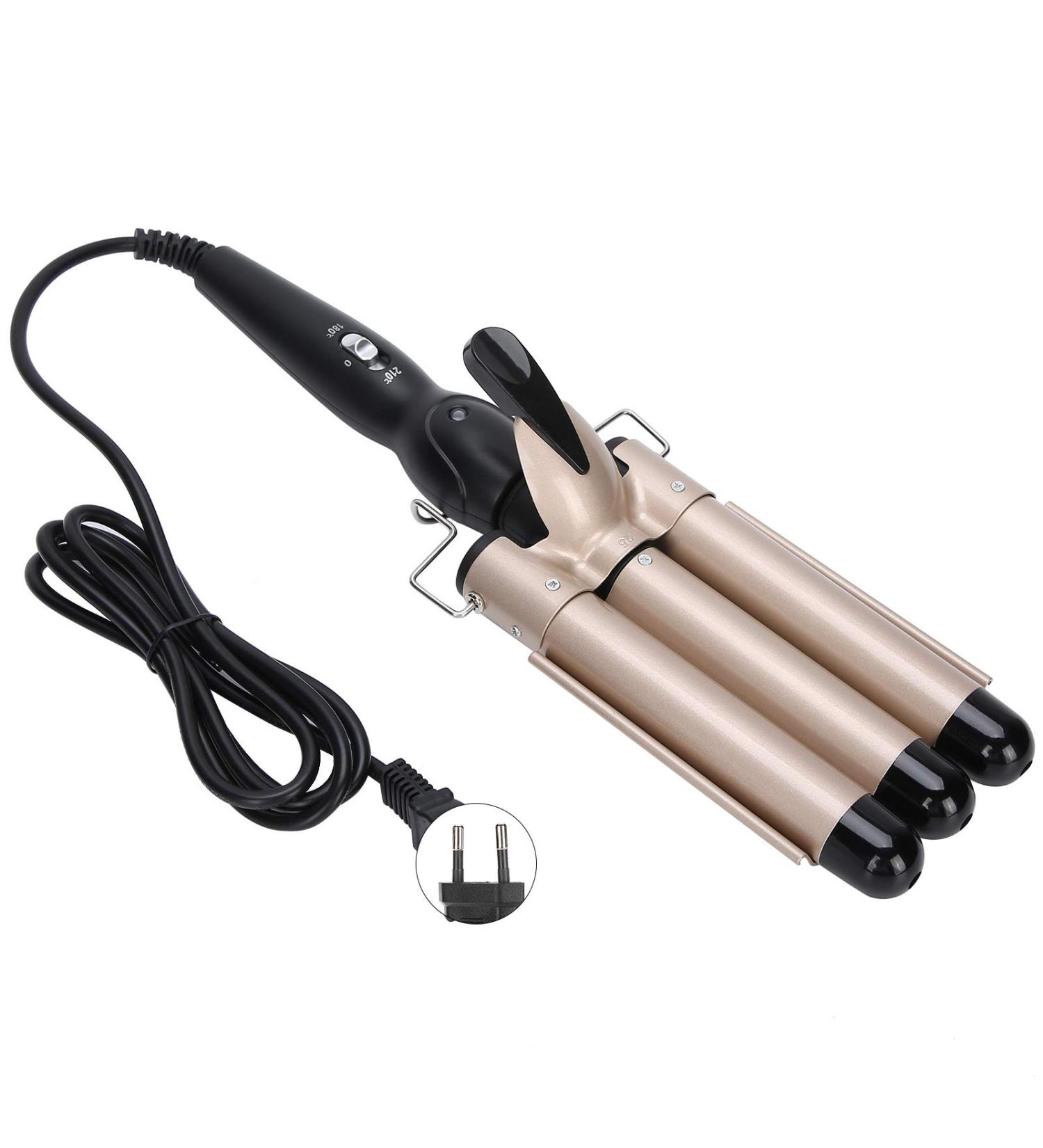 KUIKUI Triple Pipe Hair Curling Iron Wand - Fast Heating Adjustable Temperature for Healthy Styling | International Shipping Available - Buy Online on SooperMarket.com