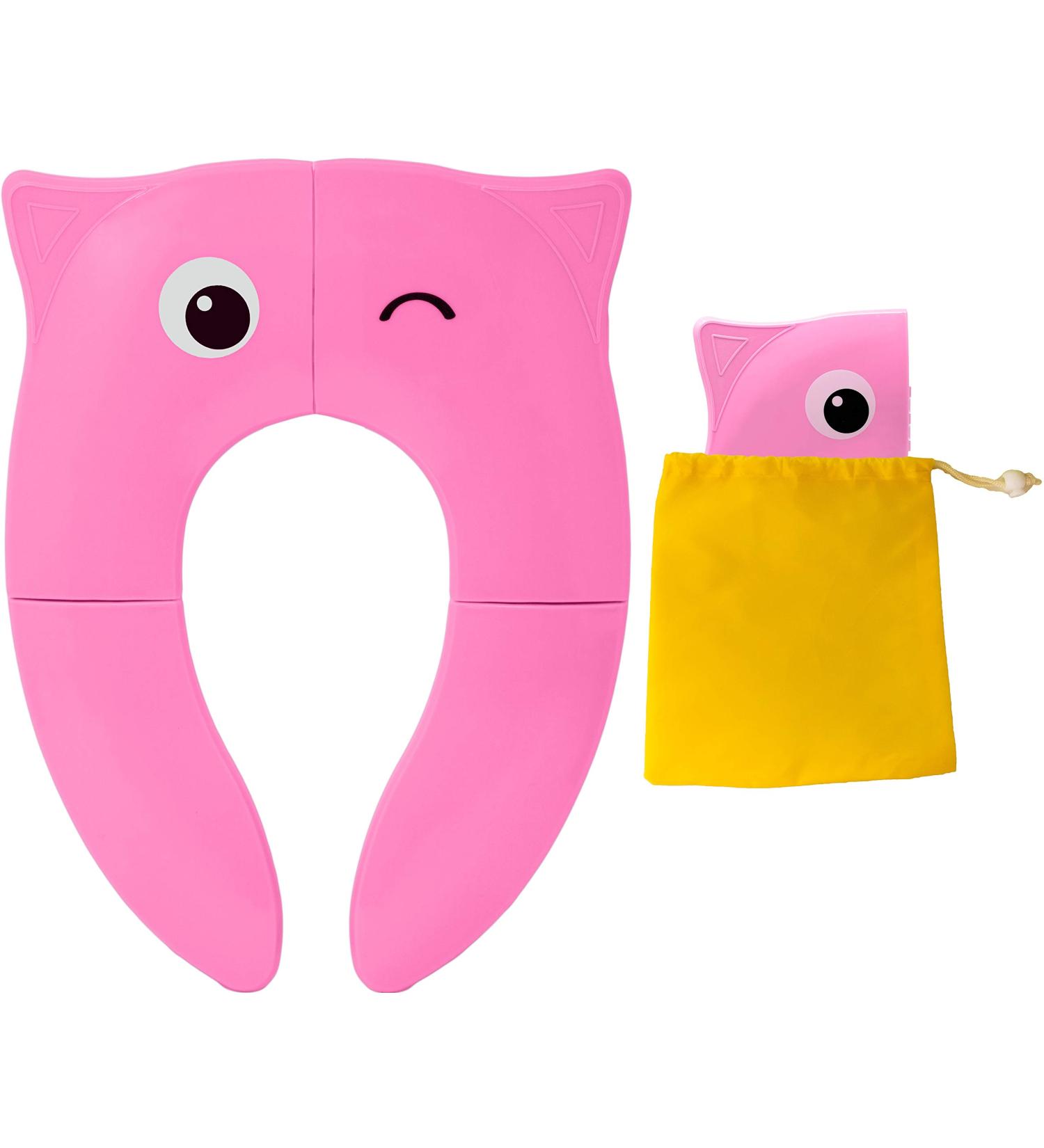 Pokanic Travel Potty Training Seat Cover with Non-Slip Silicone Pads and Carry Bag - Pink | Portable, Reusable Toilet Seat for Kids and Toddlers - Buy Online on SooperMarket.com