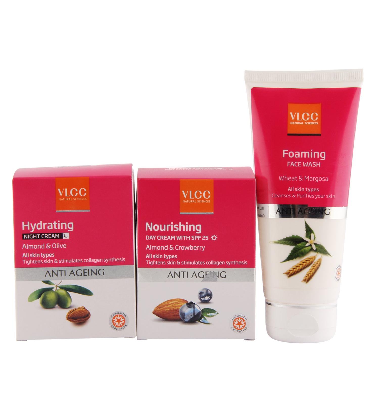 VLCC Anti Aging Night Cream Day Cream and Face Wash Combo