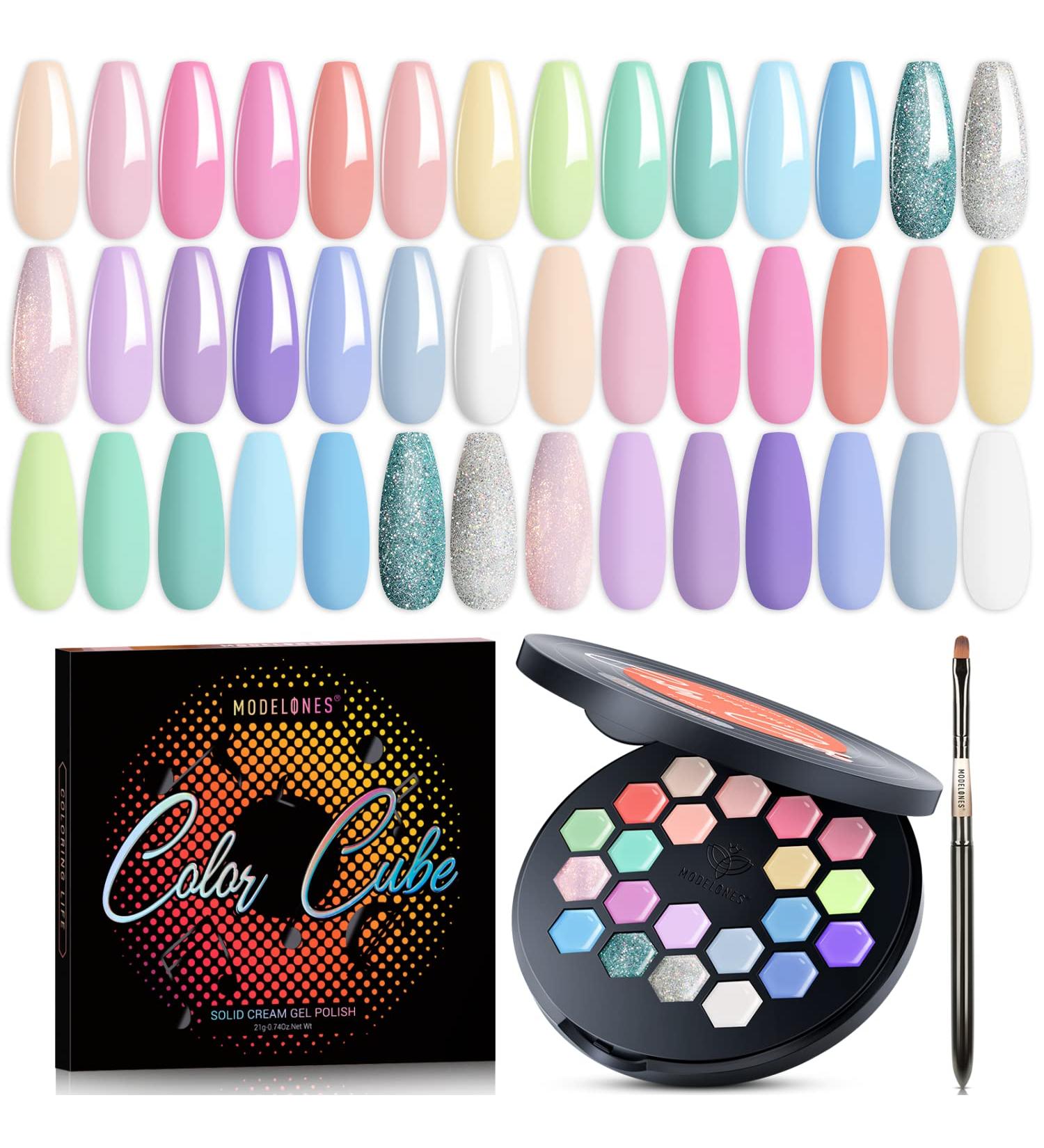 Modelones 21 Colors Gel Nail Polish Set - Spring/Summer Pastel, Solid, Glitter, Pudding Gel - Mother's Day Gift with Nail Art Brush - Buy Online on SooperMarket.com