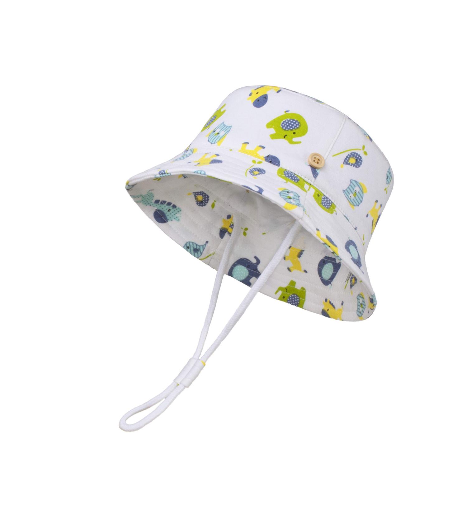 LANGZHEN Beach Sun Protection Hat for Baby Girls | Adjustable Toddler Kids Hat with Chin Strap | Wide Brim Summer Play Hat in White - Animals | 6-12 Months - Buy Online on SooperMarket.com