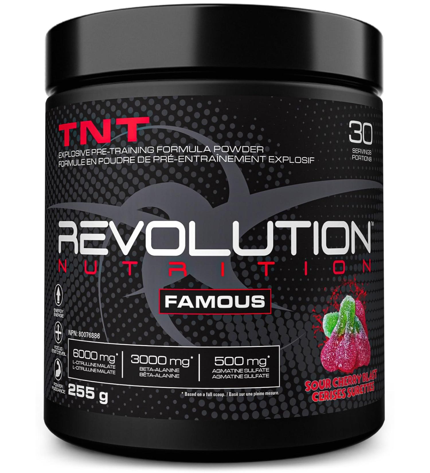 Revolution Nutrition TNT Pre-Workout Powder Pumps & Strength Extreme Intensity Hyper Concentrate Citrulline Malate 2:1 Beta Alanine Agmatine Sulfate Caffeine For Men & Women 255g 30 Servings (Sour Cherry Blast 0.56 Pound) - Buy Online on SooperMarket.com