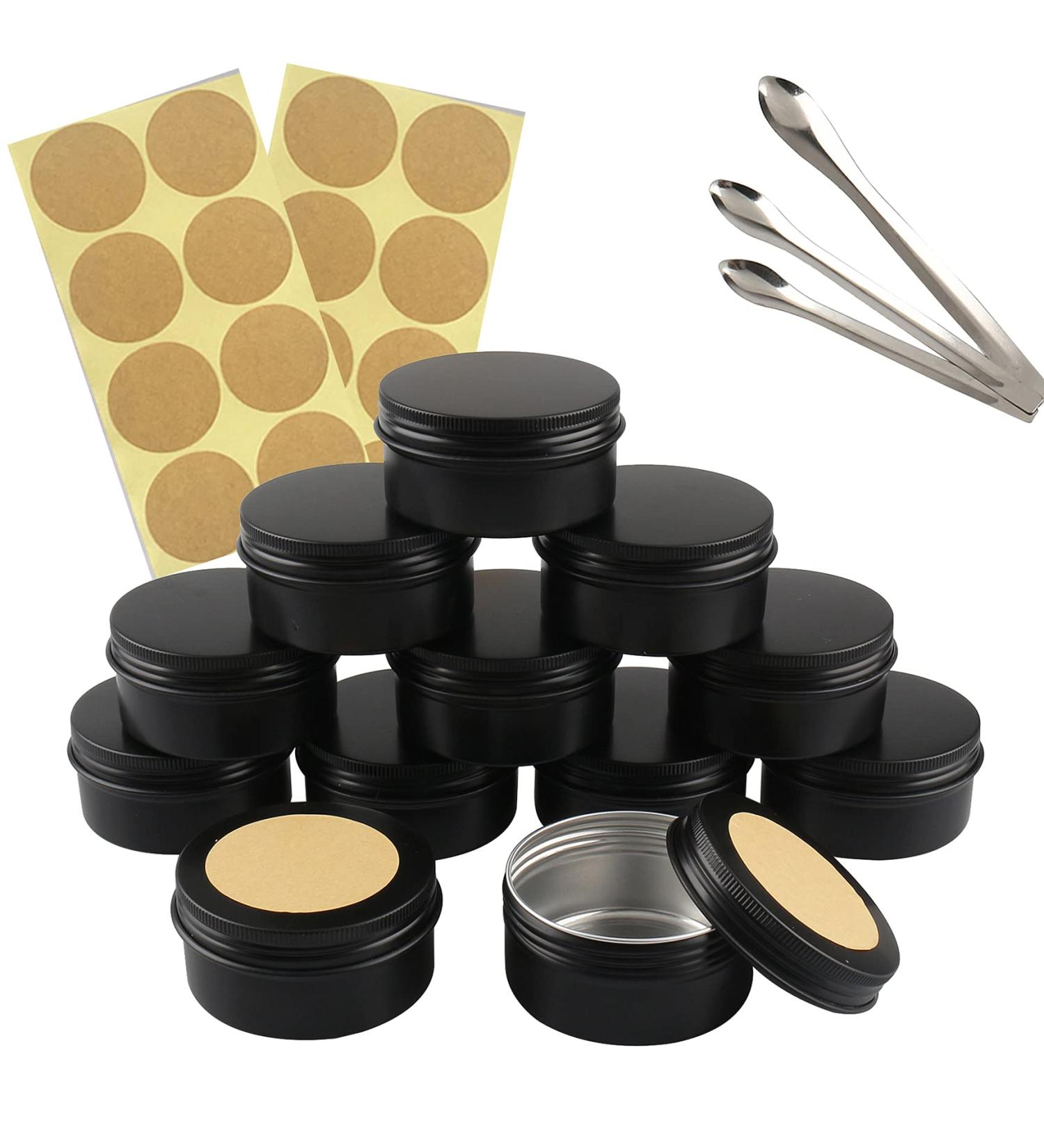 Tianzd 24 Pack 80ml Matte Black Aluminum Screw Top Cream Cans | Ideal for Cosmetics Candles & Ointments | Includes 3 Spoon & 24 Labels - Buy Online on SooperMarket.com
