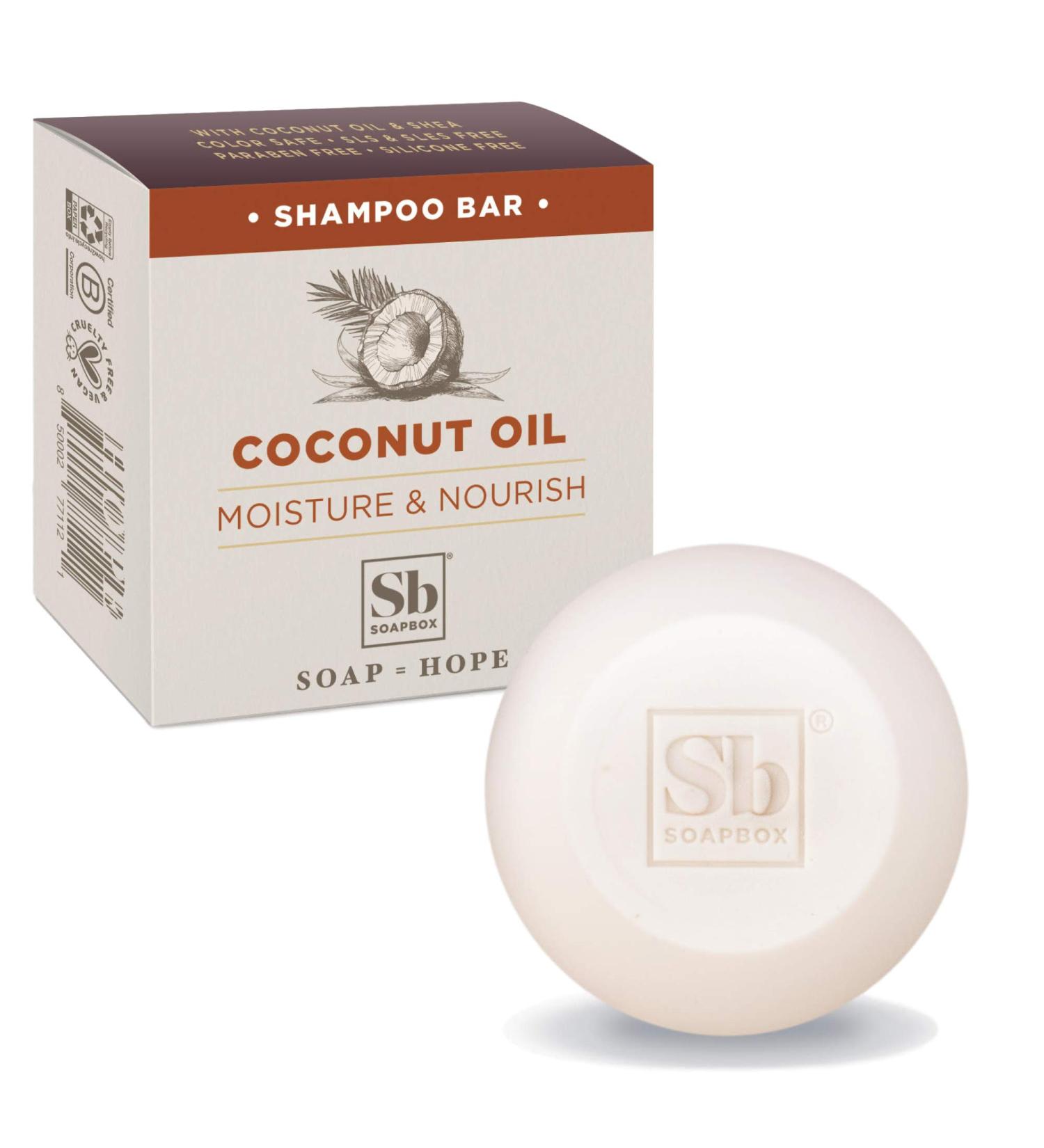 Soapbox Coconut Oil Shampoo Bar 3.1oz - Natural, Eco-Friendly, Moisturizing for Dry Hair | Color Safe, Sulfate/Paraben/Silicone/Cruelty-Free, Vegan - Buy Online on SooperMarket.com
