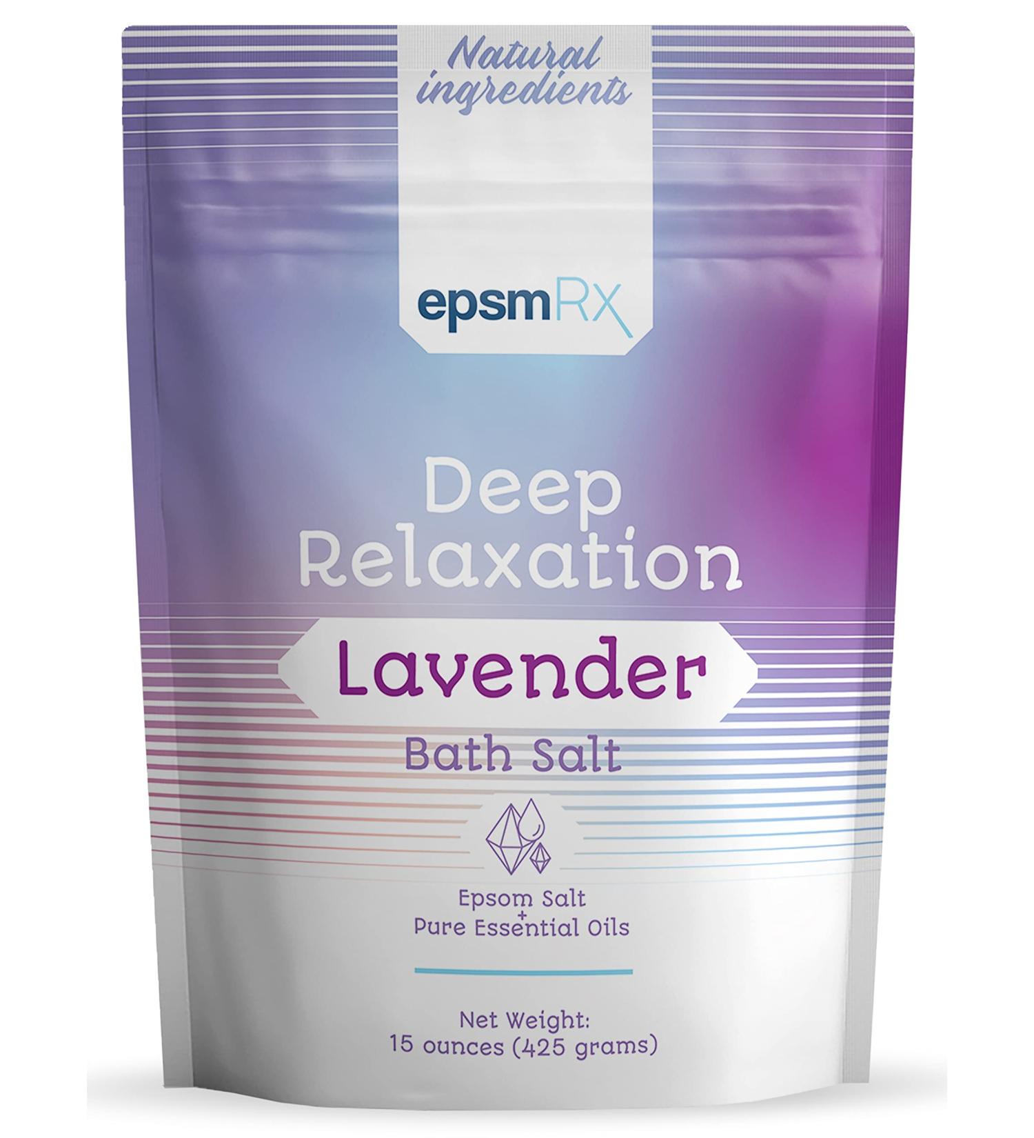 epsmRx Deep Relaxation Bath Salt 15 Oz - Lavender Essential Oil Epsom Salt Bath Soak - 15 Ounce Pack - Buy Online on SooperMarket.com