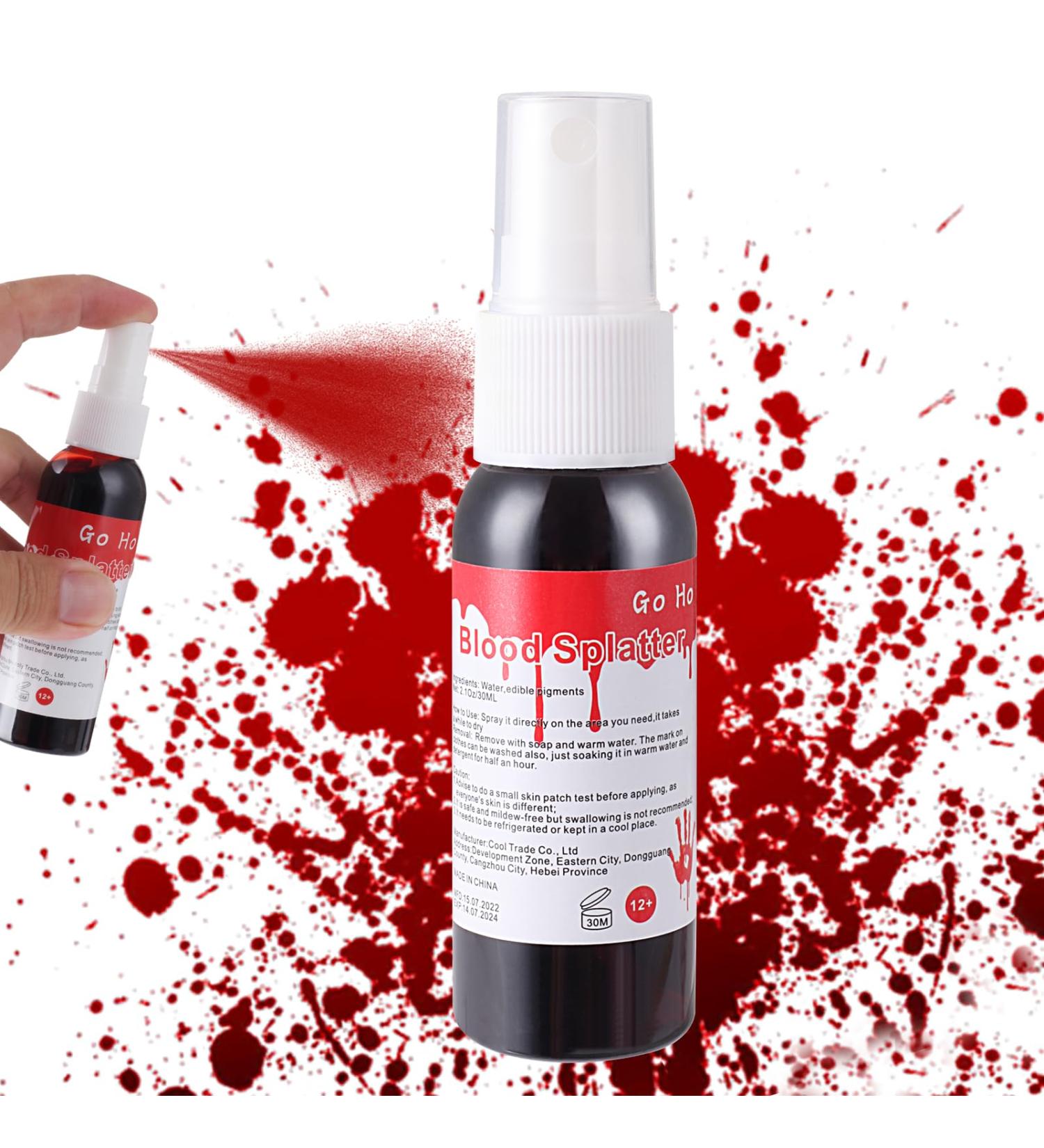 1.06 oz Go Ho Blood Splatter Fake Blood Spray for Halloween Costume Cosplay - Washable Body Paint for Zombie, Vampire, Clown Makeup - Buy Online on SooperMarket.com