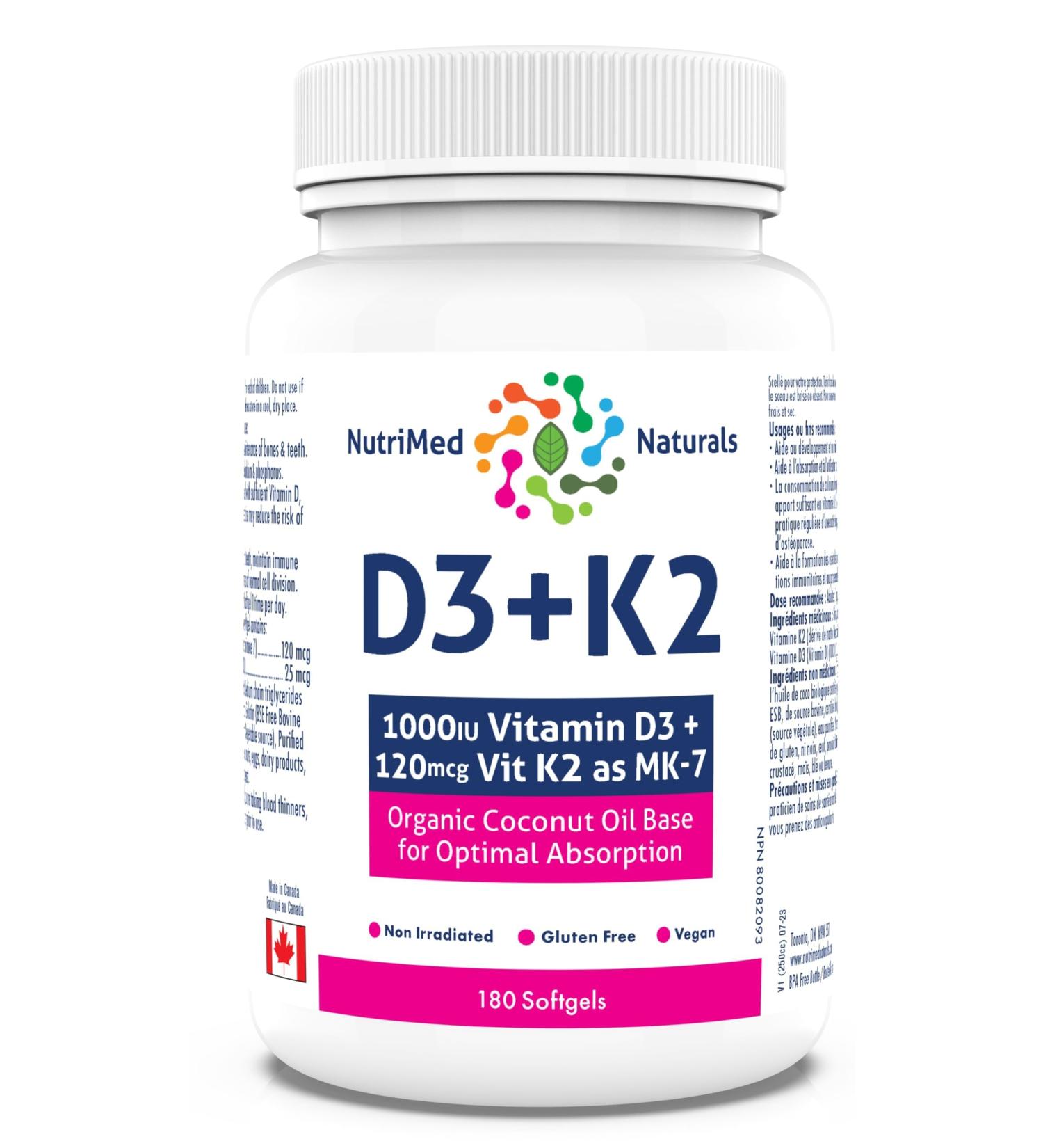 Optimal Bone & Teeth Support D3 + K2 180 Softgels - Optimal Absorption with Organic Coconut Oil Base MK7 K2 Vitamin for Bone & Heart Health Inspiring Wellness with D3K2 Vitamins 3rd Party Tested - Formulated & Made in Canada - Buy Online on SooperMarket.com
