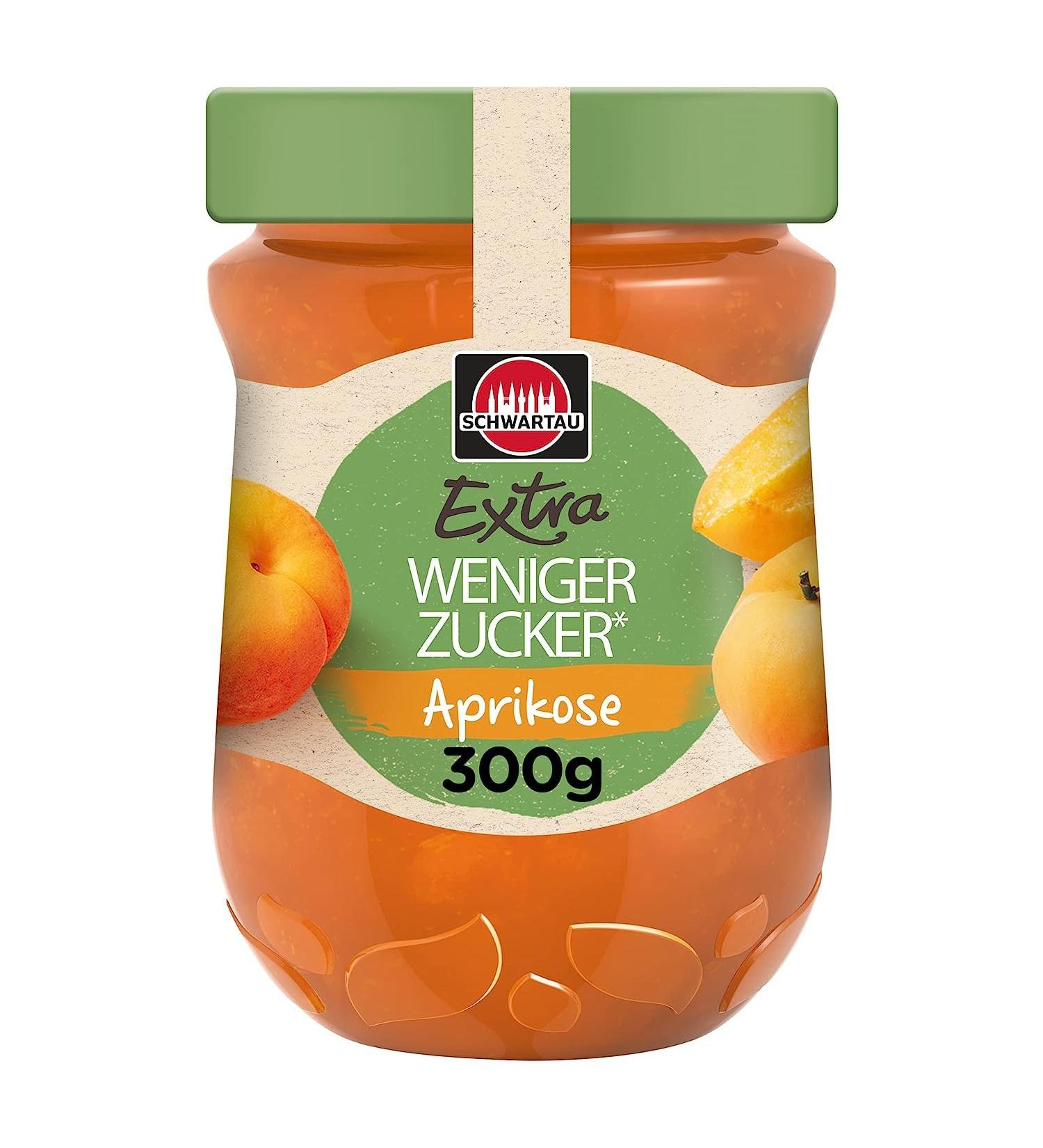 Schwartau Extra Less Sugar Apricot Spread - Reduced Sugar Fruit Preserve 300g | Healthy Low Sugar Jams for International Shipping - Buy Online on SooperMarket.com