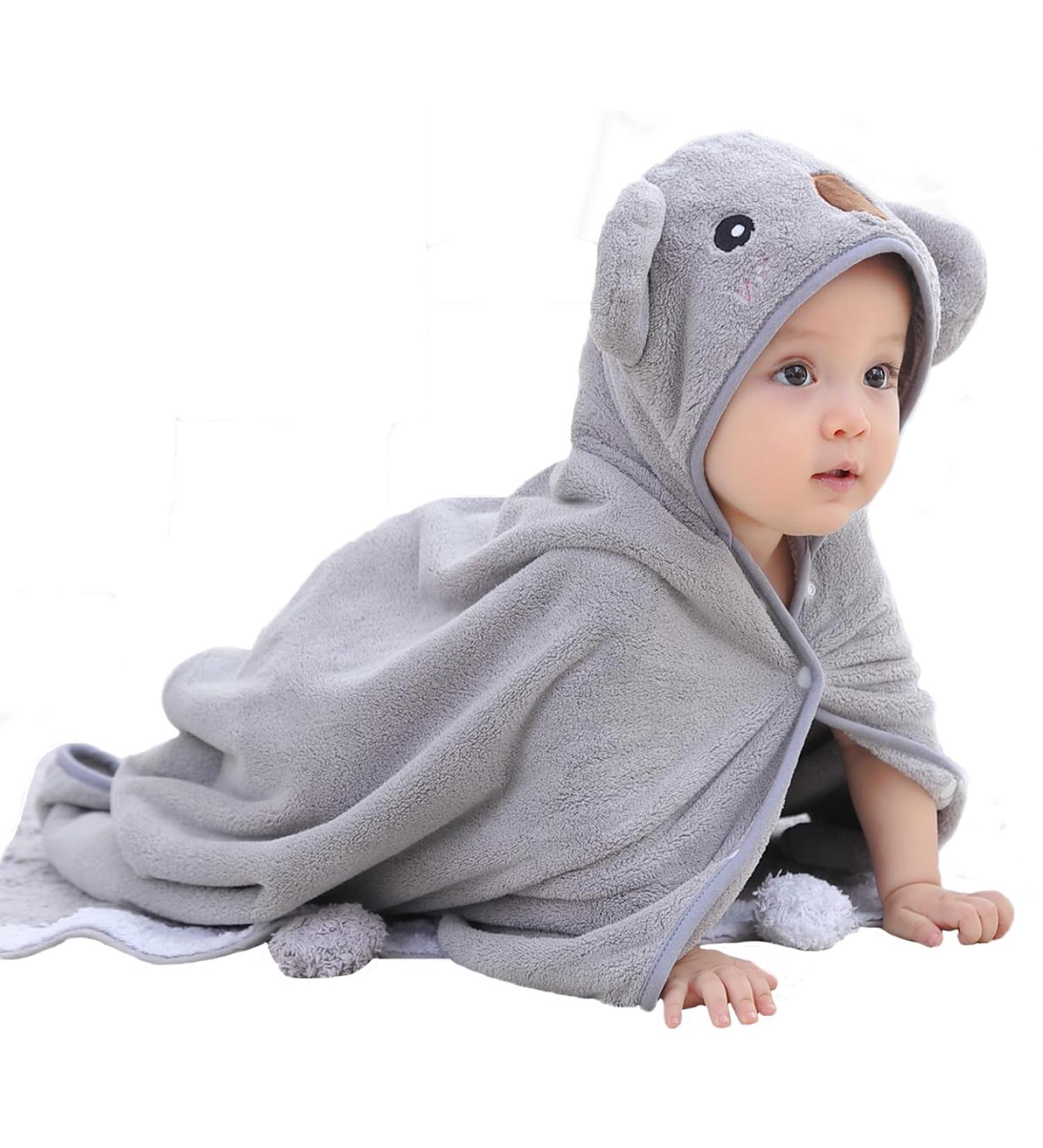 Hilmocho Baby Bath Towel with Hood | Ultra Soft Coral Velvet | 110x68CM Grey - Buy Online on SooperMarket.com