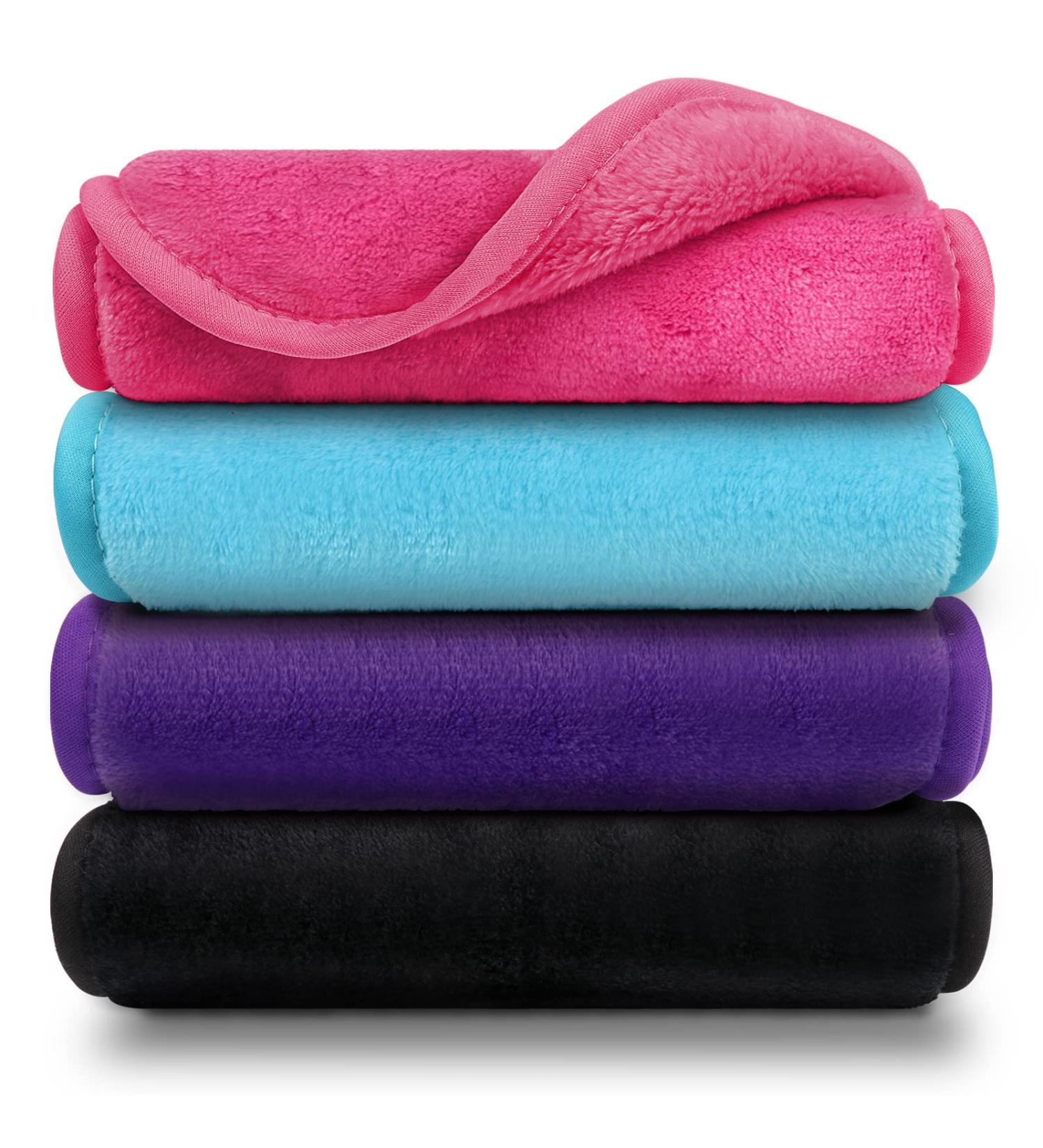 Orighty Makeup Remover Cloths 4-Pack - Reusable Microfiber Facial Cleansing Cloths for Instantly Removing Dirt, Makeup & Waterproof Mascara - 15.5 x 7.5 in - Blue/Purple/Black/Pink - 4 Count - Buy Online on SooperMarket.com