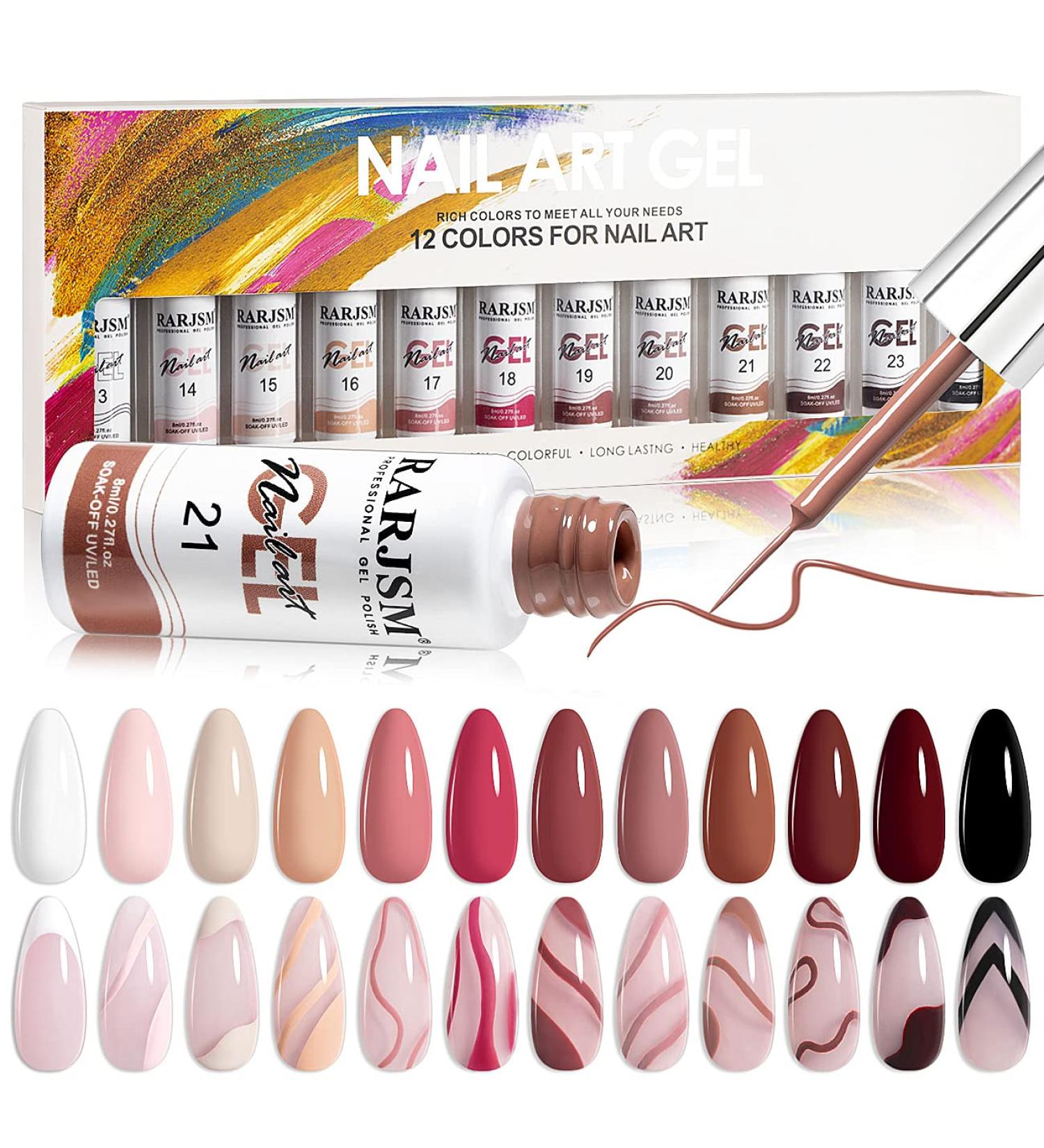 RARJSM Nail Art Gel Liner Set - 12 Colors Autumn Winter Collection for DIY Manicure Design - Soak Off, Salon Quality - Buy Online on SooperMarket.com