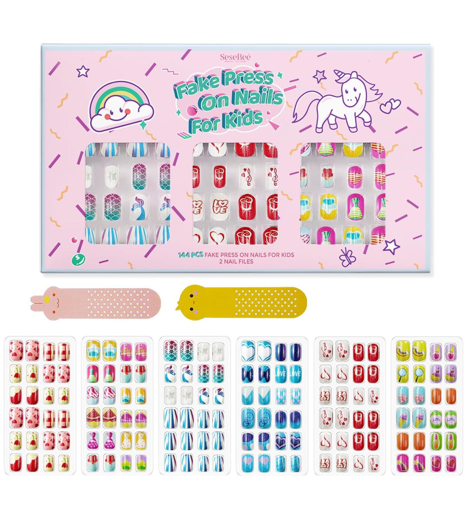 144Pcs Kids Press on Nails - Children Girls Short Artificial Fake Nails - No Fading Full Cover Acrylic Nails - Fruit Design - Quick & Easy Stick On - Cute Gift for Kids Nail Decoration - Buy Online on SooperMarket.com