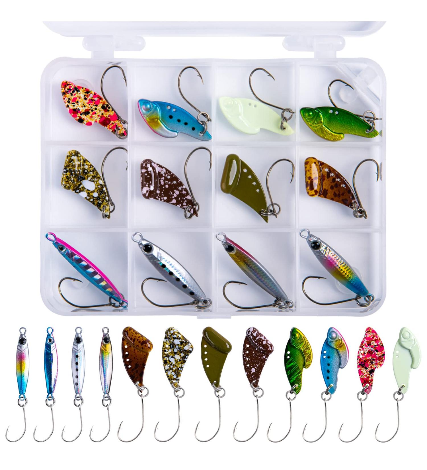 Goture Fishing Spoons Hard Lures Casting Spoon/Ice Fishing Jigs - Trout Bass Pike Walleye Crappie Bluegill - 12pcs in Tackle Box - Buy Online on SooperMarket.com