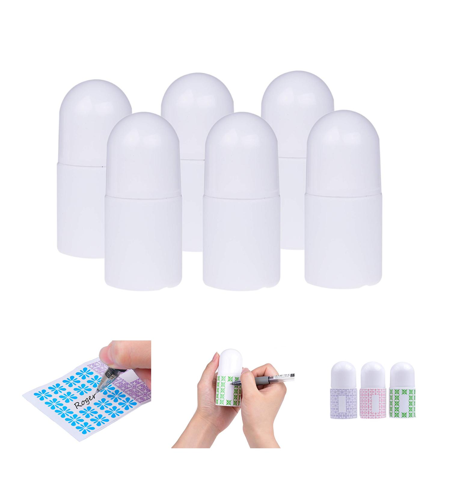 Kare & Kind Refillable Roll-On Deodorant Bottles (6-Pack) - Empty - 1 Oz (30 ml) - 20 Writable Stickers - Twist Cap - For Homemade Natural Deodorant Sunscreen Moisturizer etc. - Buy Online on SooperMarket.com