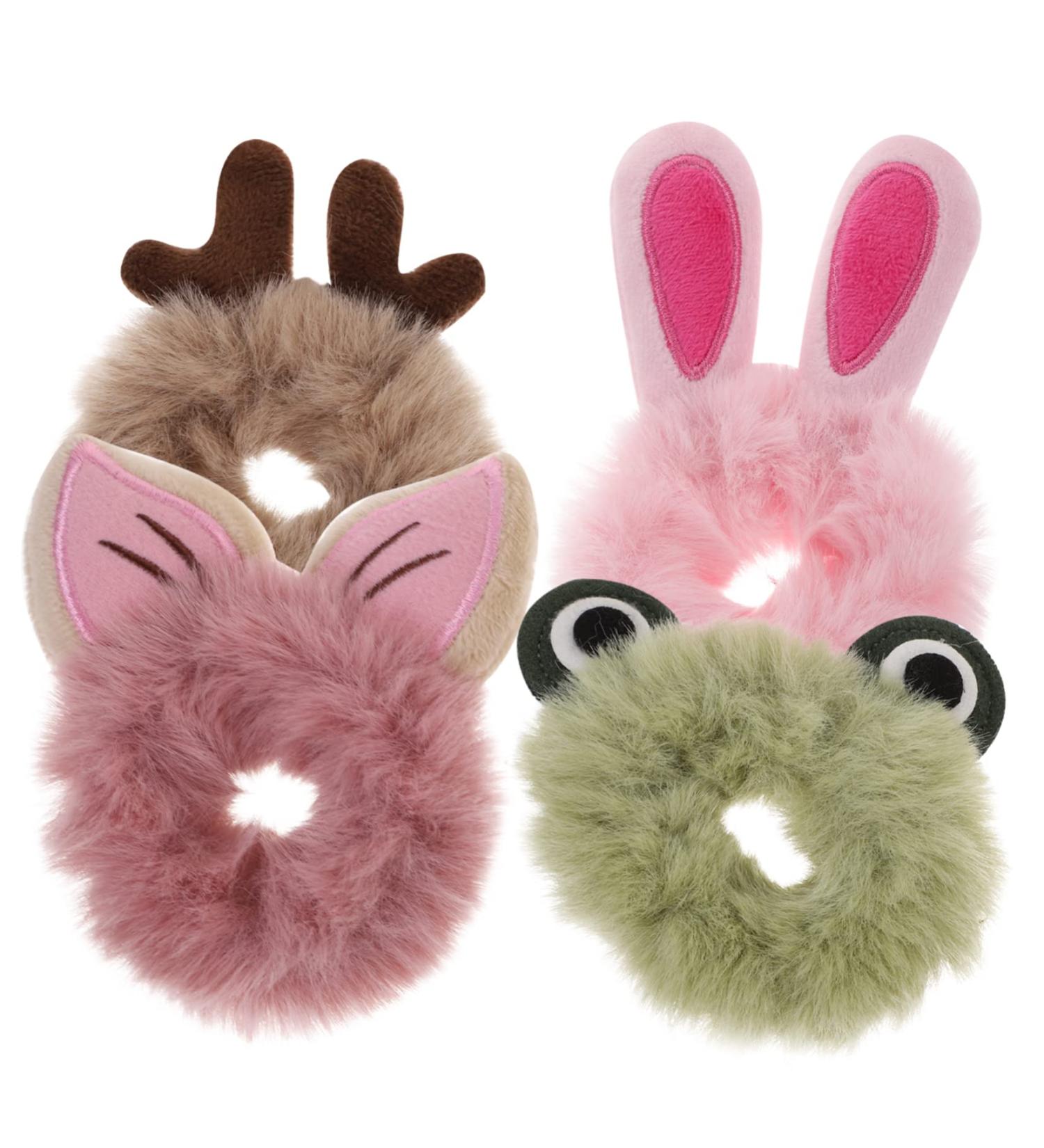 KALLORY Toddler Hair Tie 4pcs Ponytail Fluffy Bands - Cute Animal Scrunchies for Girls & Women - Buy Online on SooperMarket.com