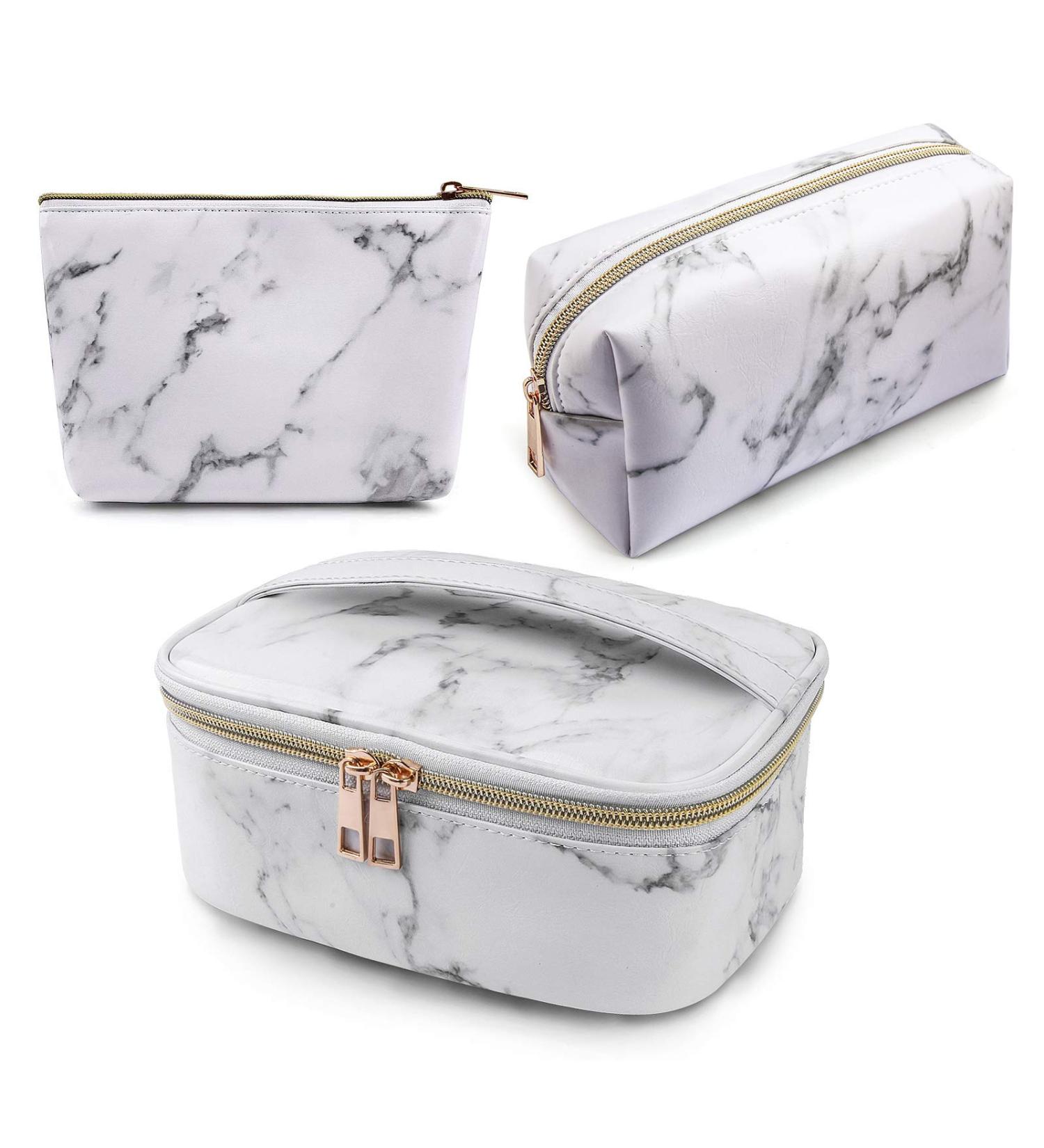 MAGEFY 3Pcs Travel Makeup Bags - Waterproof Organizer with Gold Zipper, Marble Toiletry Bags for Women - Buy Online on SooperMarket.com