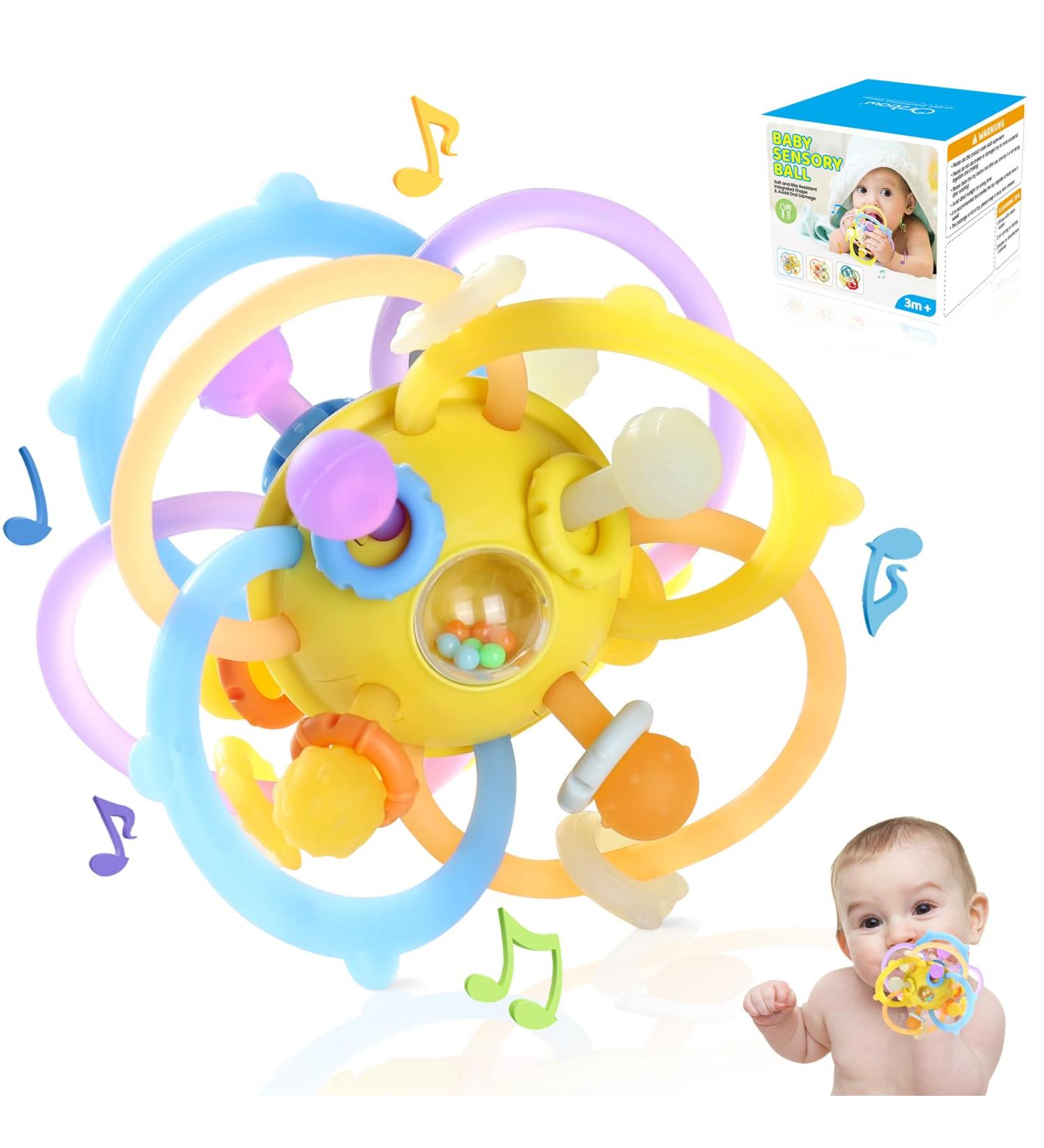 Shop Orzbow Baby Toys for 0-18 Months | Montessori Dental Aid & BPA-Free Sensory Balls in Lemon Yellow - Buy Online on SooperMarket.com