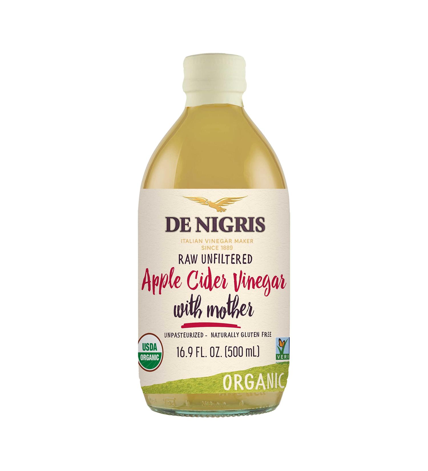 De Nigris Organic Apple Cider Vinegar 16.9 Oz (500ml) | Raw & Unfiltered with Mother | Source of Functional Elements for Metabolism Balance | Organic ACV - Buy Online on SooperMarket.com