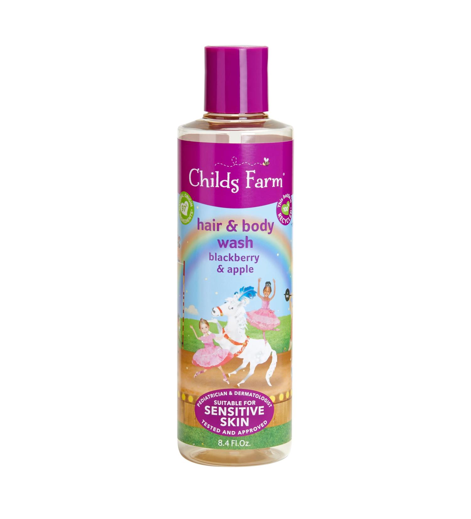 Childs Farm Kids Hair & Body Wash for Dry Sensitive Skin Blackberry & Organic Apple Gently Cleanses Vegan Cruelty-Free 8.4 Fl Oz