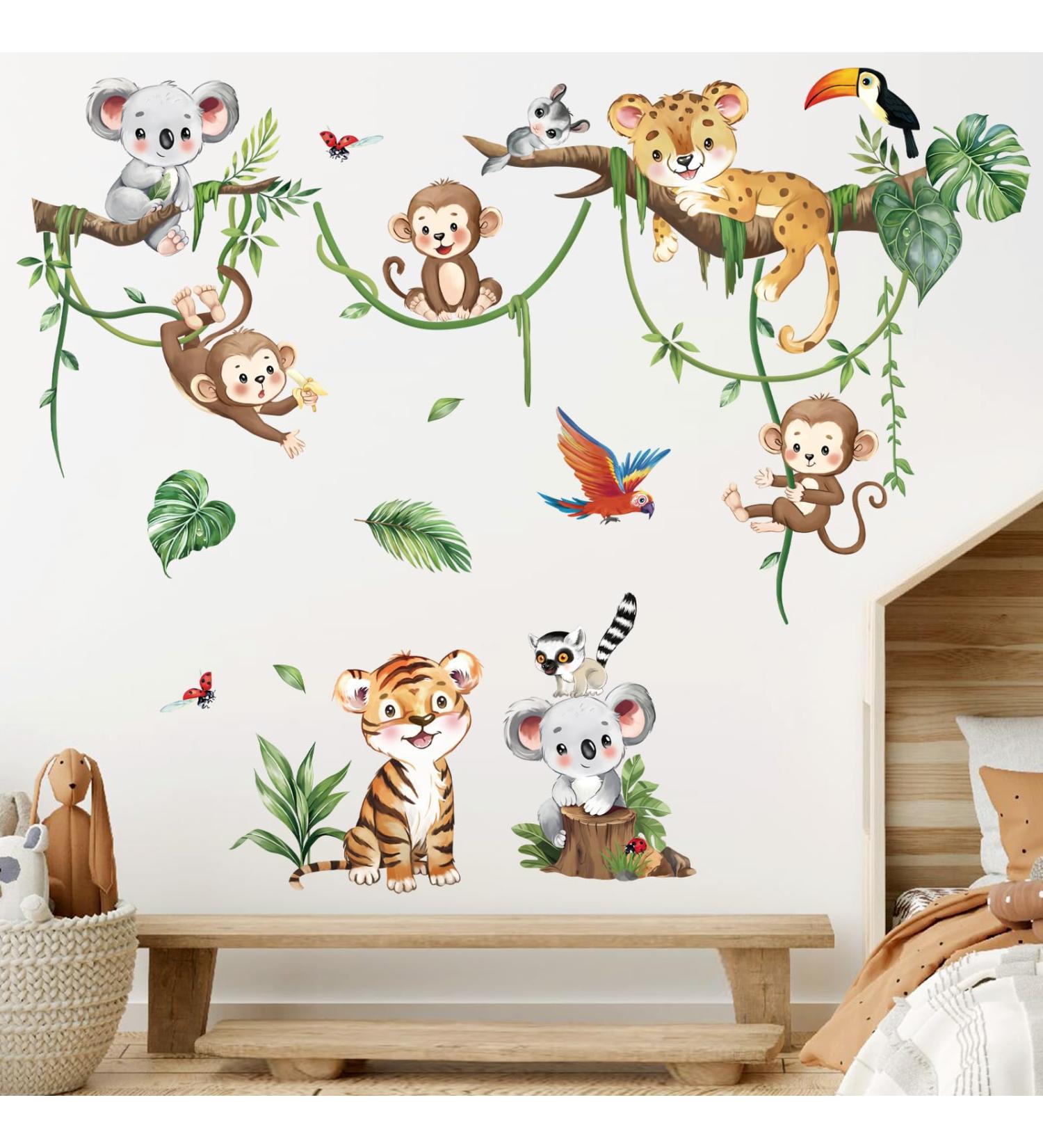Decalmile Jungle Animal Tree Branch Wall Decals - Safari Animals Wall Stickers for Baby Nursery and Kids Bedroom Decor - Buy Online on SooperMarket.com