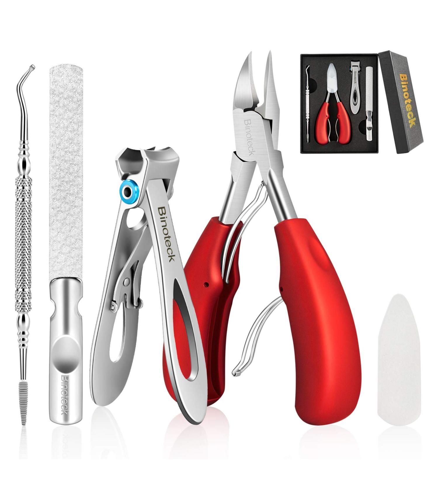 Professional Stainless Steel Nail Clippers for Thick Nails - Ideal for Ingrown Toenails, Men, Women, Seniors - Large Toenail and Fingernail Clippers Set (Red/Silver) - Buy Online on SooperMarket.com