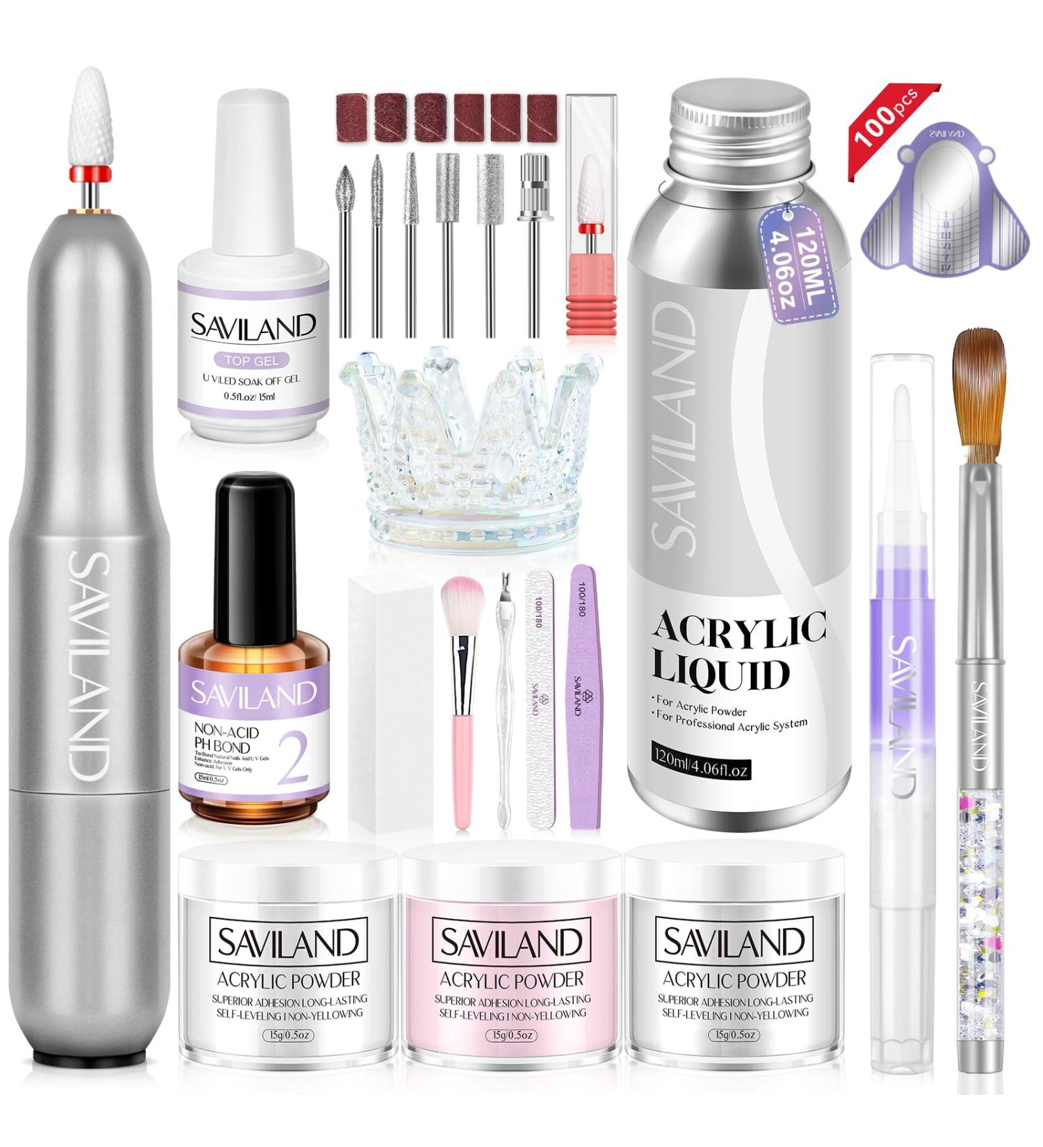 SAVILAND Acrylic Nail Kit with Nail Drill - Professional Acrylic Powder & Liquid Set for DIY Nails - Buy Online on SooperMarket.com