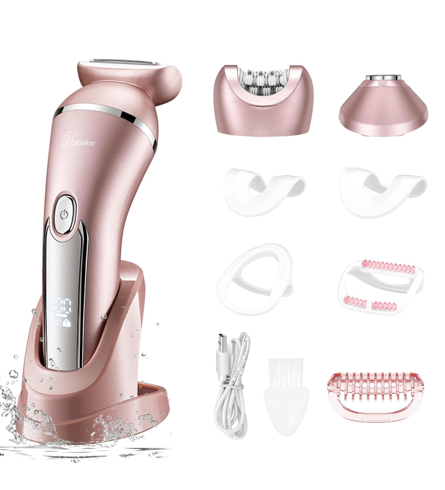 Hatteker Electric Razor for Women 3 in 1 Lady Shaver Kit - Cordless IPX7 Waterproof Rechargeable Electric Epilator for Face, Body, and Bikini - Painless and Portable - Buy Online on SooperMarket.com