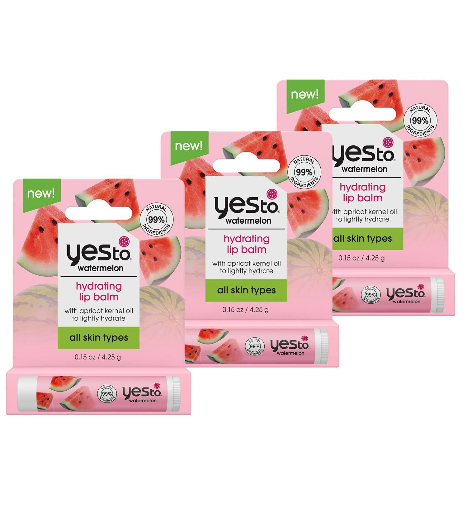 Yes To Watermelon Hydrating Lip Balm - 3-Pack | Non-Sticky Moisture Lock Natural & Cruelty-Free | Restores Dry Cracked Lips | 0.15 Oz Each - Buy Online on SooperMarket.com