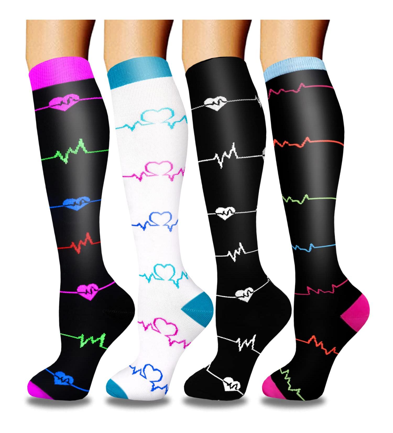 Buy Actinput 4 Pairs Compression Stockings for Men & Women - Colorful Support Socks for Sports Travel Cycling & More (Black S-M) - Buy Online on SooperMarket.com
