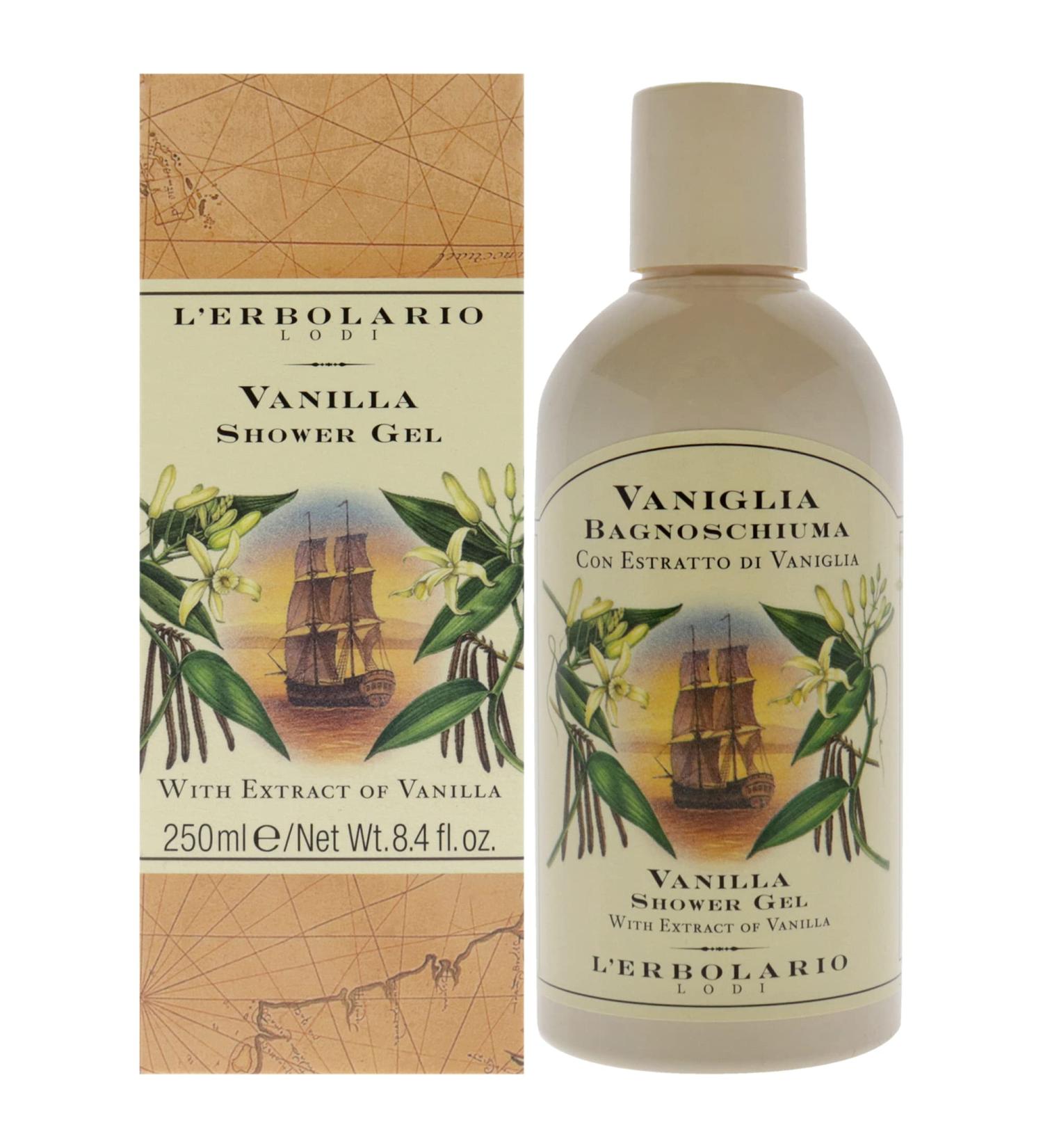 L'Erbolario Vanilla Bath and Shower Gel 250ml - Luxurious Moisturizing Formula for Revitalizing Bath Experience - Available for International Shipping - Buy Online on SooperMarket.com