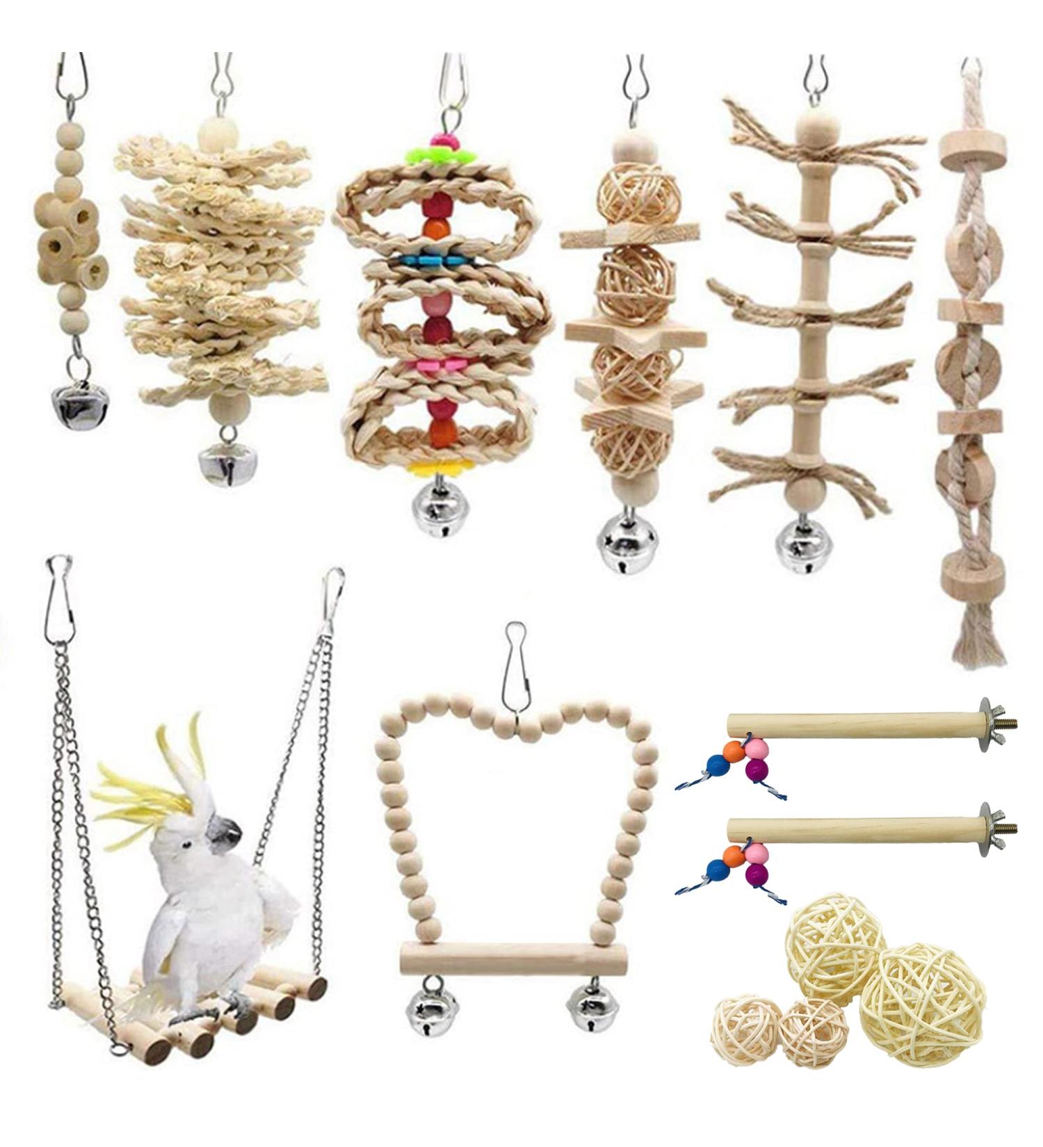 Allazon 18 pieces parrot toys set bird toys for birds parrot swing bird's swing swing rigid rods for birds birds toy bird parrot swing toys style 4