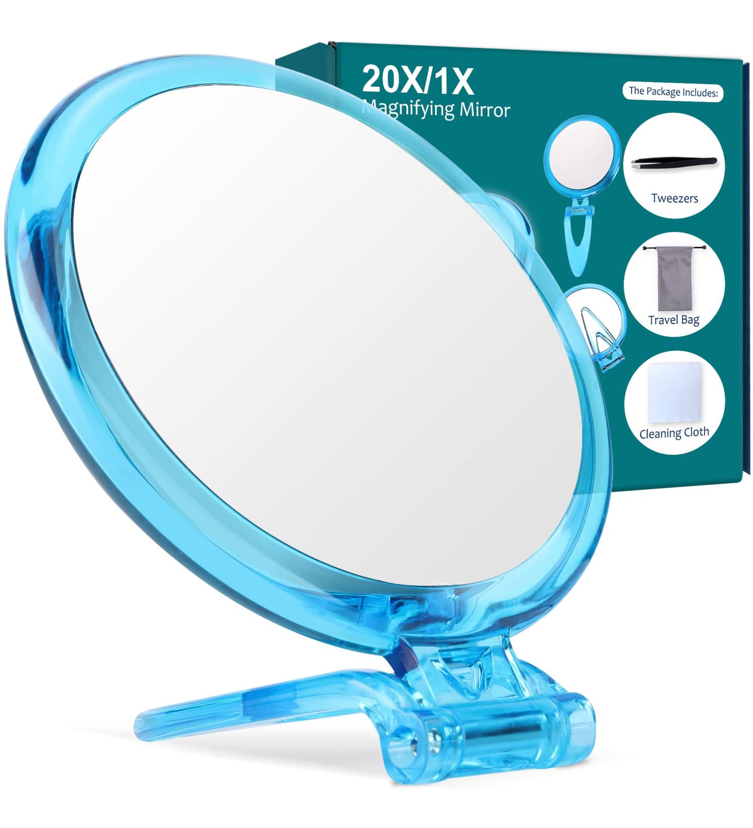 5-Inch 20X Magnifying Mirror | Two Sided | Folding Makeup Mirror for Makeup Application, Tweezing & Blackhead Removal - Blue - Buy Online on SooperMarket.com