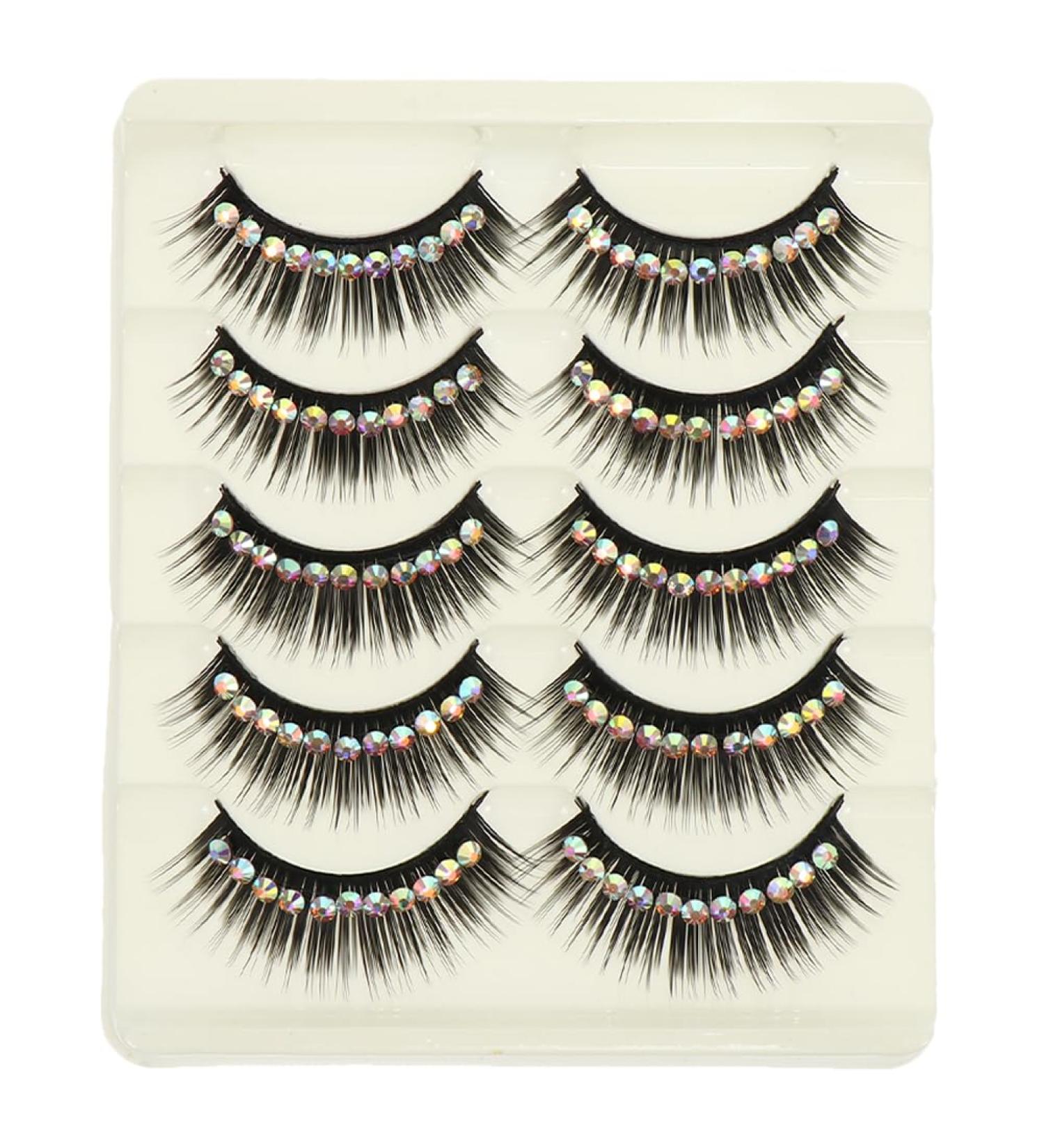 KALLORY False Eyelashes 10 Pairs Decorative Fake Lash Shiny Gems Eyelashes Women Makeup Supplies False Lashes - Buy Online on SooperMarket.com