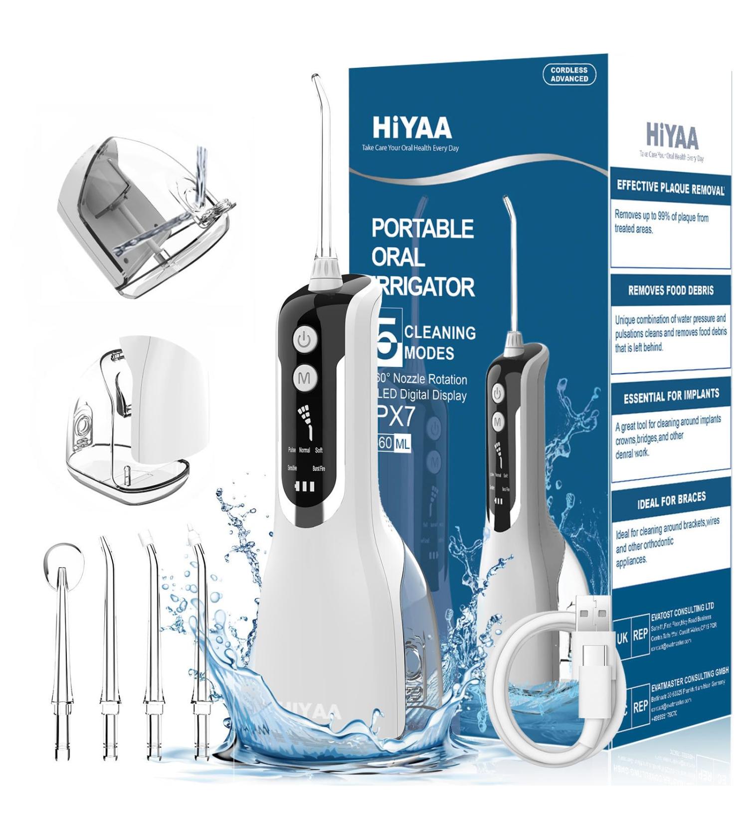 Cordless Water Flosser with 5 Modes & 4 Jet Tips - Portable Oral Irrigator for Teeth, USB Rechargeable - White - Buy Online on SooperMarket.com