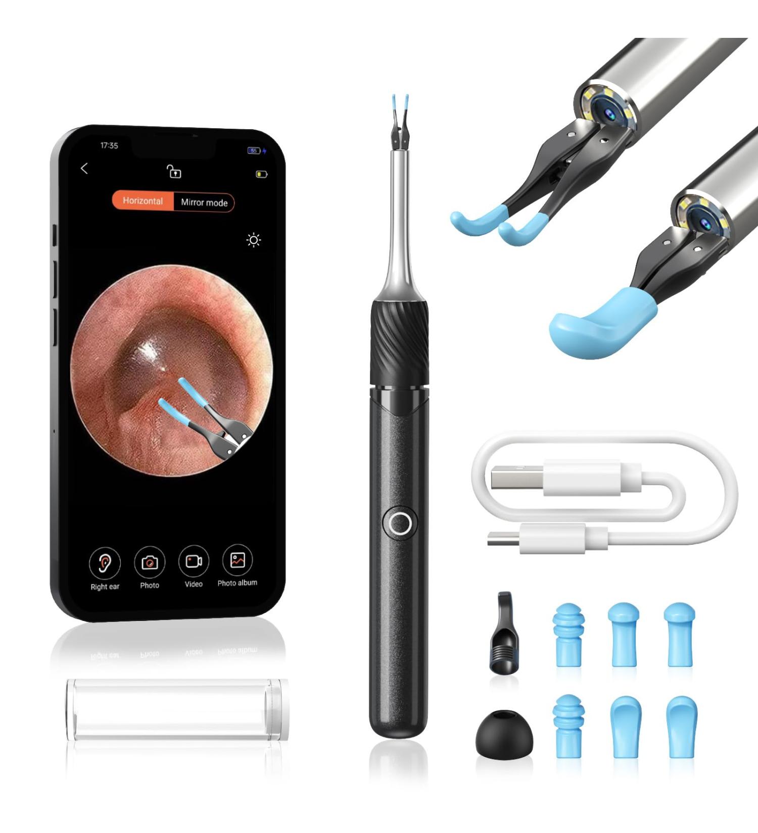 Qimic Ear Wax Removal with Tweezers - 1080P HD Ear Cleaner Ear Camera Otoscope Omni-Direction Ear Pick Tweezer Real-Time Remote Video Multi Earwax Cleaning Replacement Kits Black - Buy Online on SooperMarket.com