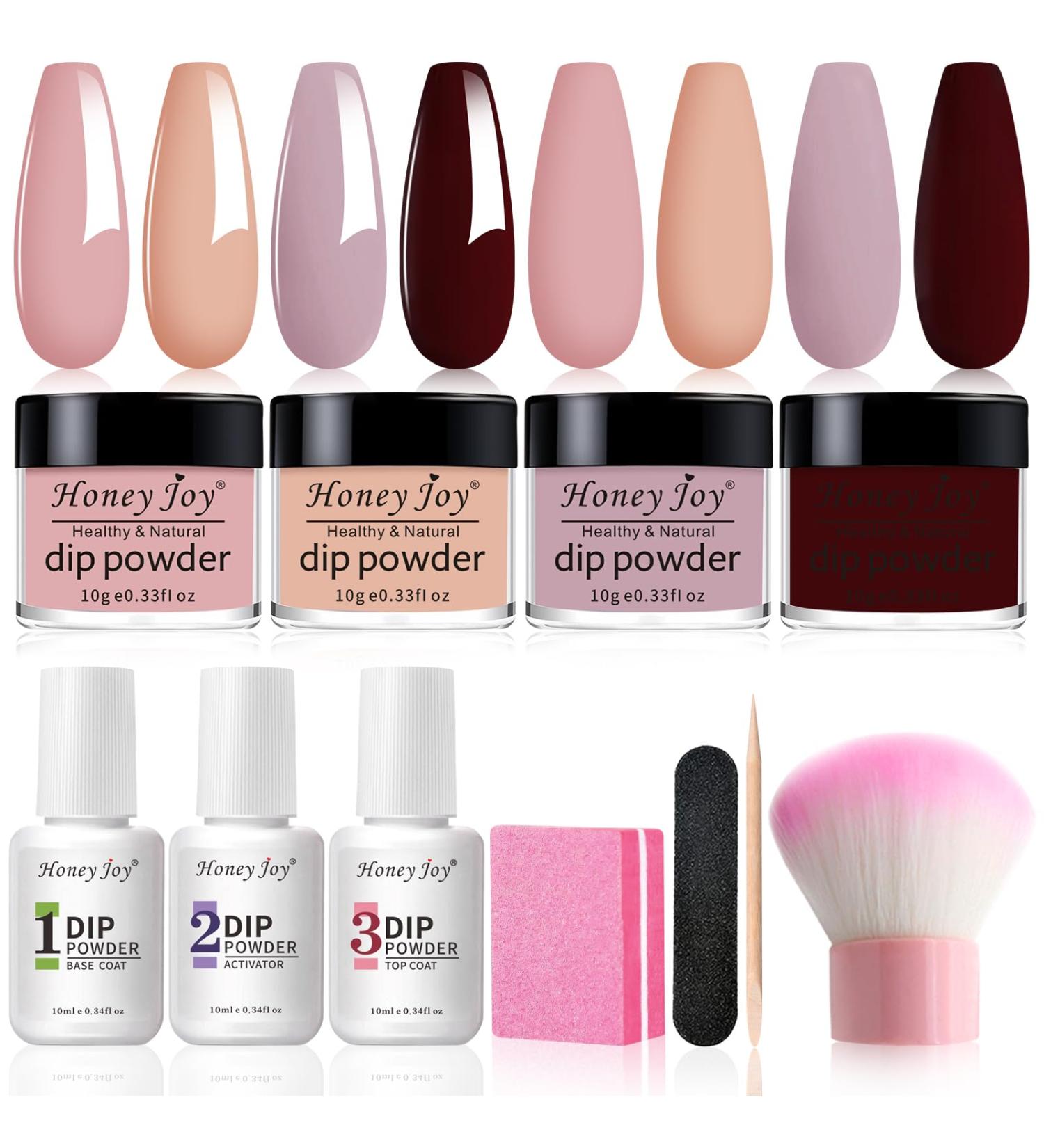 Honey Joy Dip Powder Nail Kit Starter Set | 4 Colors Nude Brown Pink | Dipping Powder Liquid with Base Top Coat | Salon Quality Manicure DIY Kit | No LED Nail Lamp Needed - Buy Online on SooperMarket.com