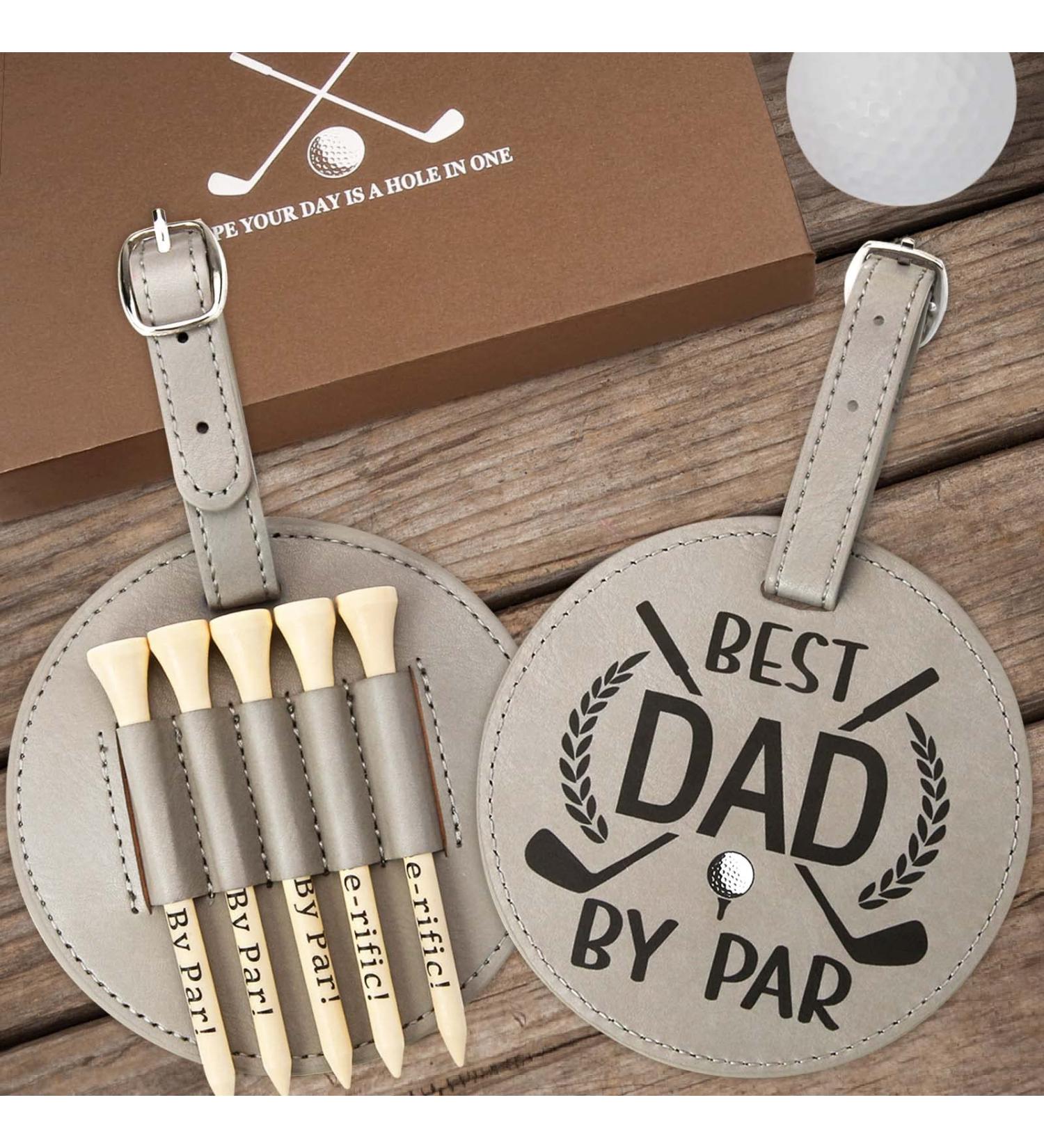 Dad Golf Bag Tag with 5 Tees Set - Funny Father's Day Gift for Golf Lover - Best Dad By Par - Christmas Stocking Stuffer Idea for Men - Buy Online on SooperMarket.com