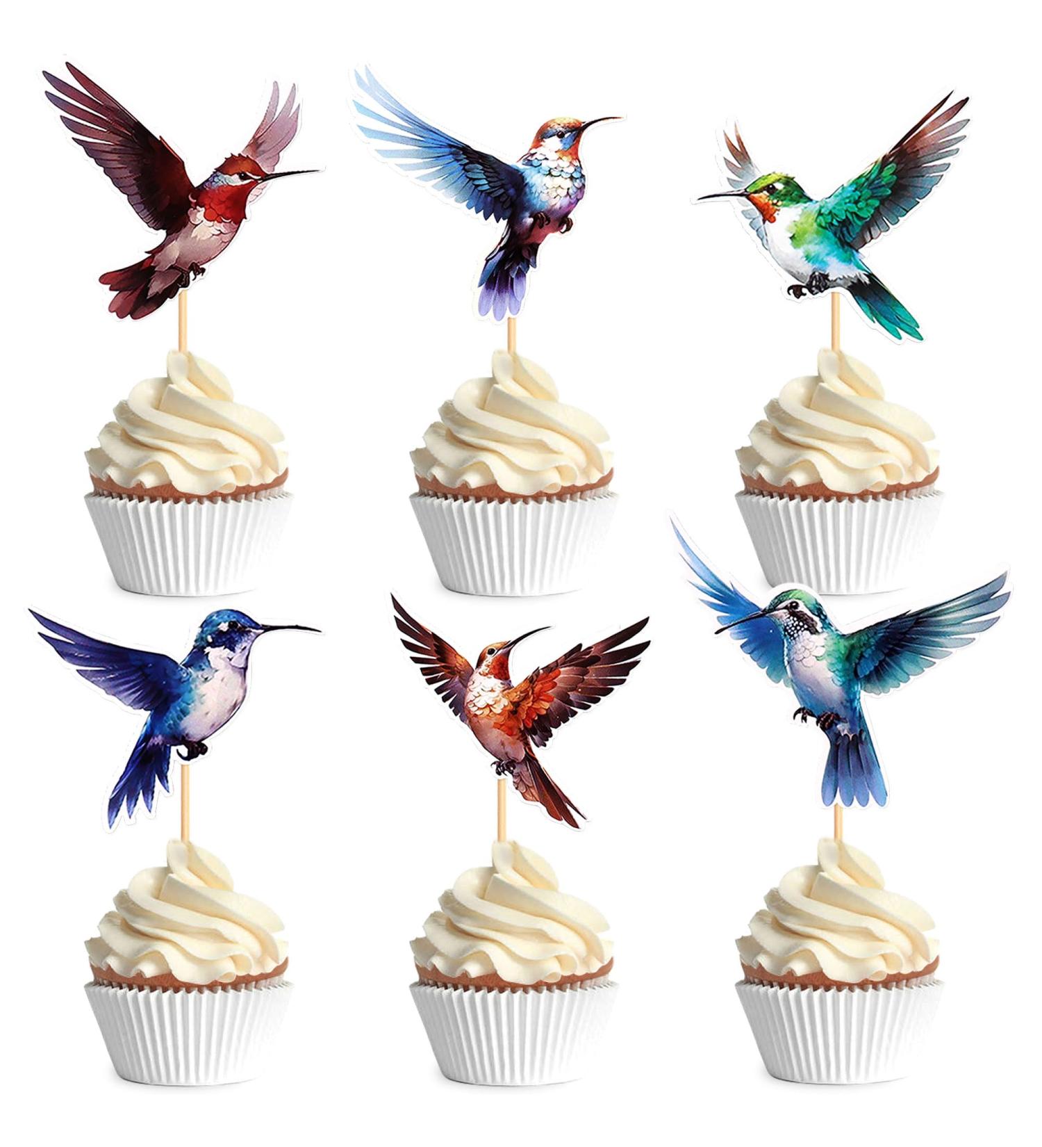 Cyodoos 24pcs Hummingbird Cupcake Topper Green Flying Bird Nature Theme Decor Supplies Baby Shower Boys Girls Happy Birthday Party Decorations Supplies - Buy Online on SooperMarket.com