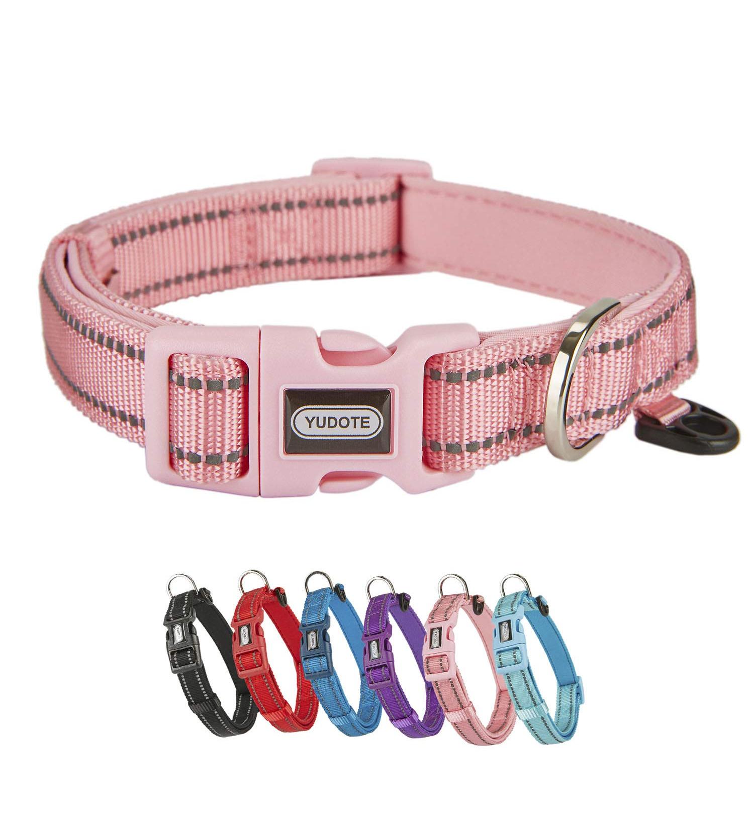 YUDOTE Dog Collar Medium Strong Reflective Nylon Webbing with Soft Comfy Neoprene Padded Linning for Medium Dogs Daily Use Pink M (Pack of 1) Pink - Buy Online on SooperMarket.com