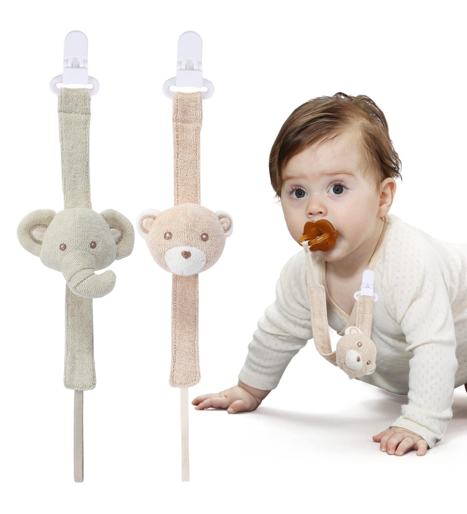 Buy 2-Pack Organic Cotton Pacifier Chains for Boys & Girls - Universal Pacifier Straps for Ages 0-36 Months | B r & Elephant Elephant-Bear - Buy Online on SooperMarket.com