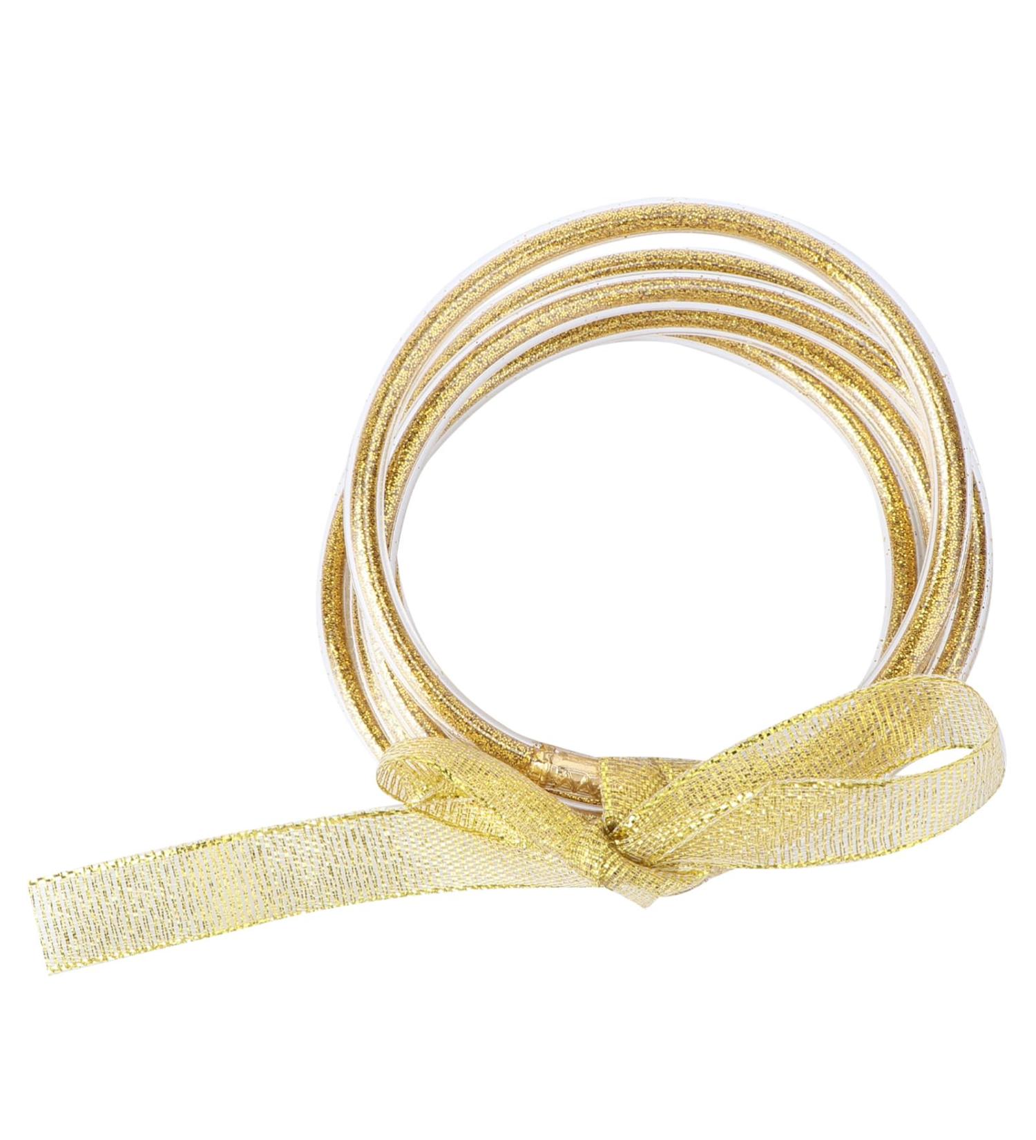STOBOK 1pc Ribbon Glitter Bracelet Bangles Glitter Jelly Bangle Silicone Glitter Filled Jelly Bracelet Bowknot Jelly Bangle Bracelets Purple Women's Plastic Accessories Bagging Machine Golden 7.5x7.5cm - Buy Online on SooperMarket.com