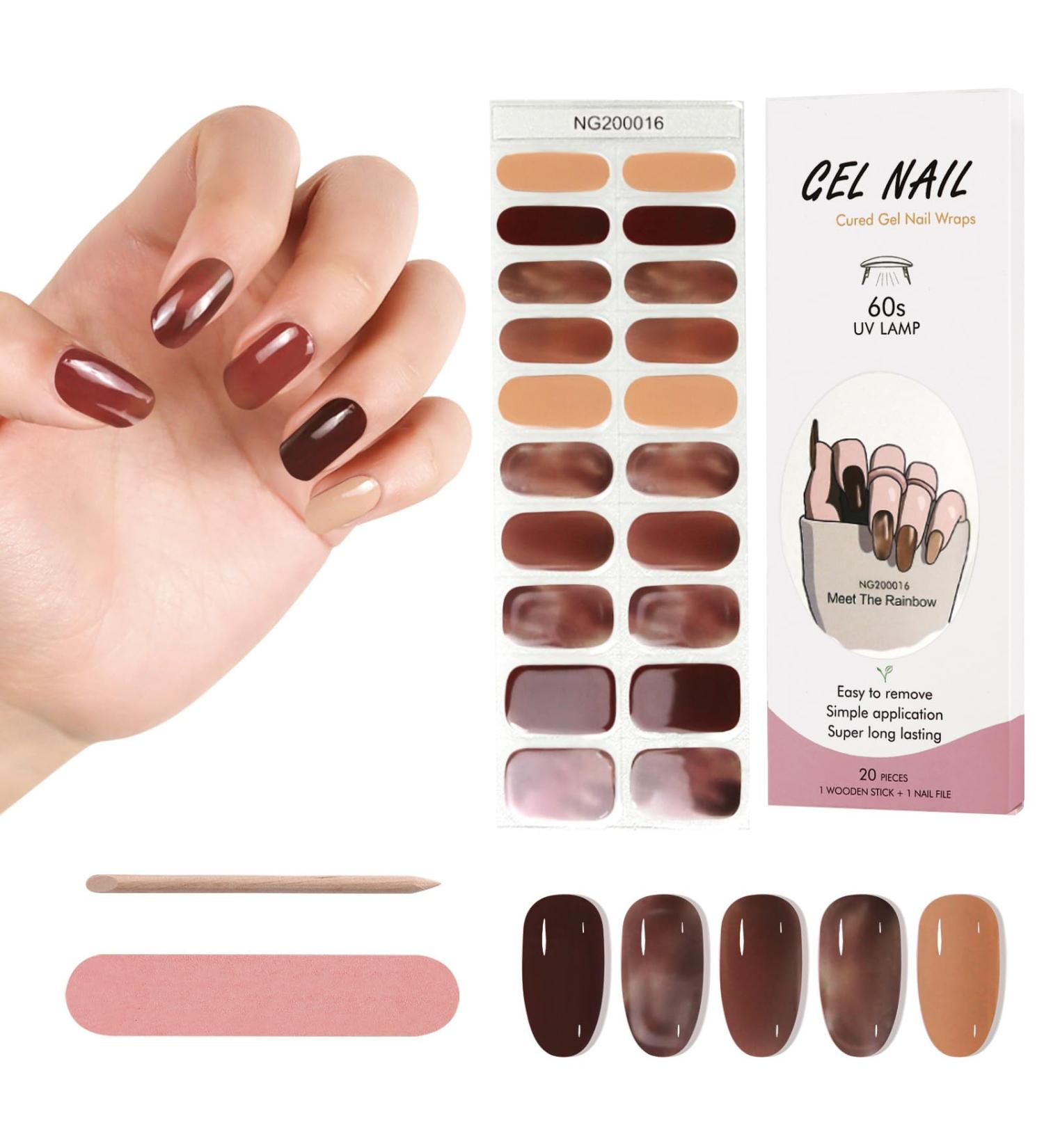 Kalolary 20PCS Nail Gel Polish Strips | Full Wraps Self-Adhesive Stickers | Nail File & Stick Included (UV/LED Lamp Required) - Buy Online on SooperMarket.com