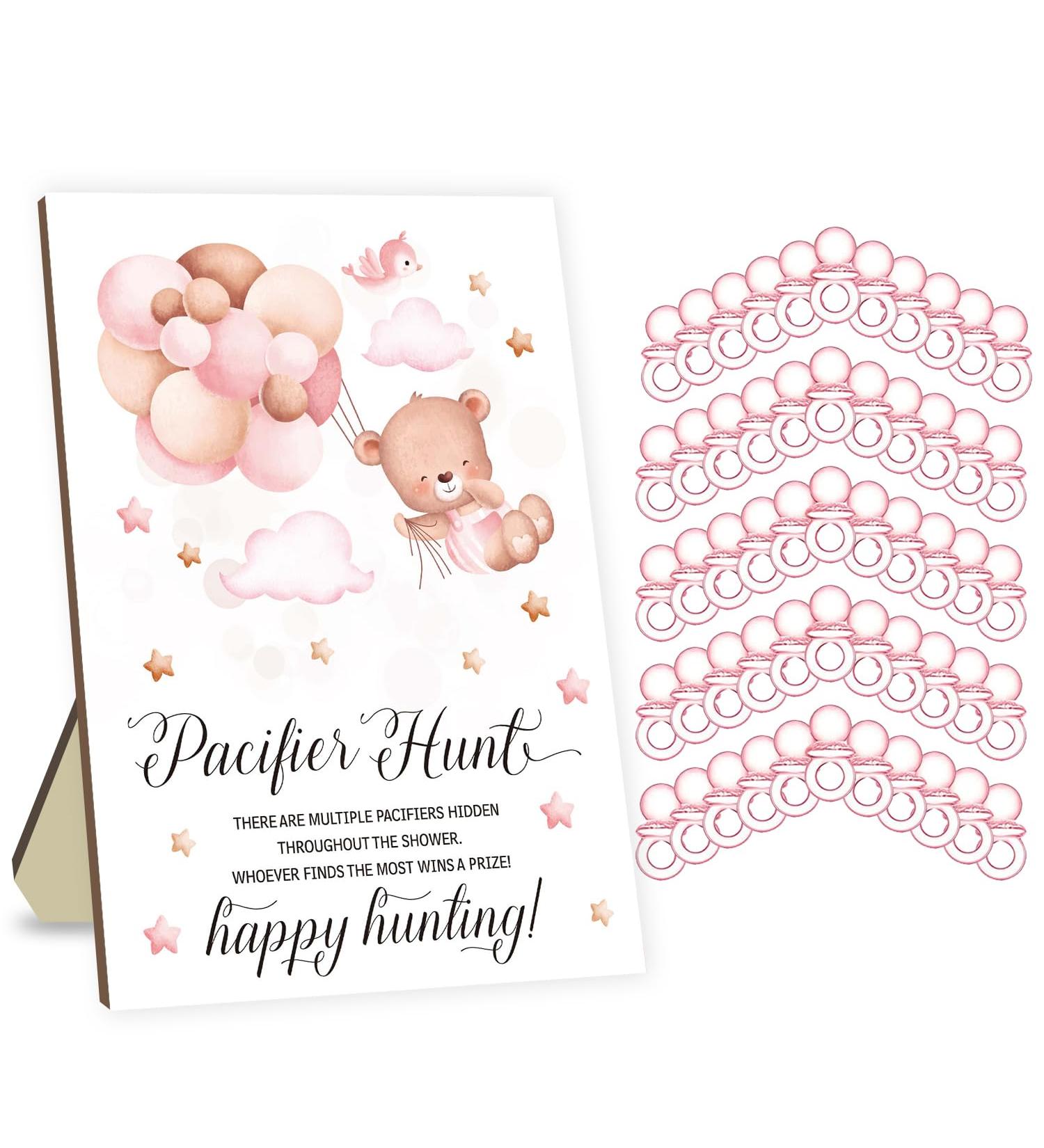 Ultimate Baby Shower Party Games Set | Schnuller Hunting & Balloon Bar - 50 Pink Acrylic Pacifiers Included - Buy Online on SooperMarket.com
