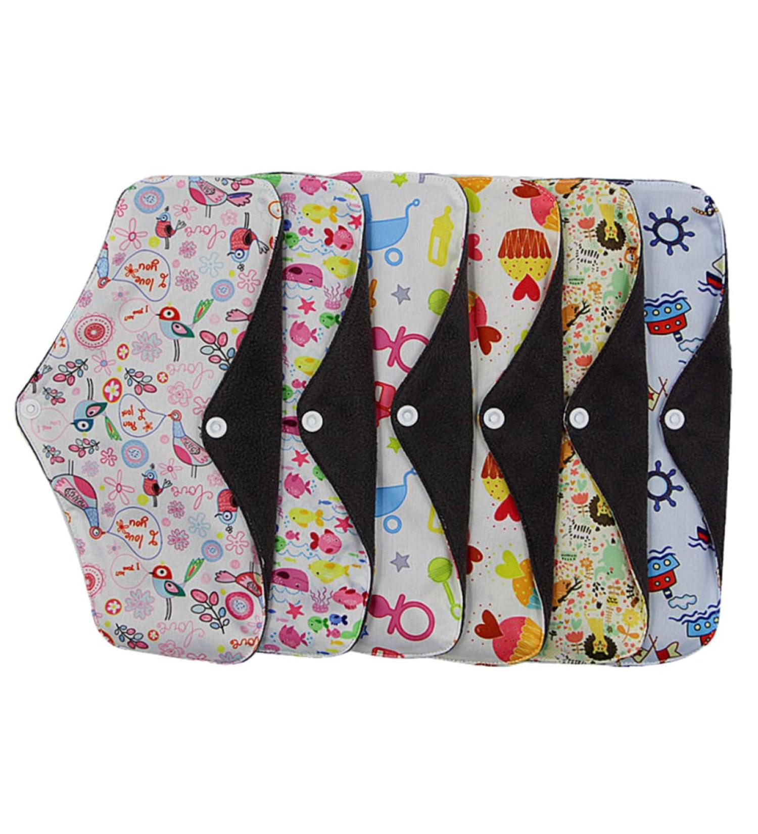 5 Pack Reusable Bamboo Charcoal Menstrual Cloth Pads - Washable & Portable - Buy Online on SooperMarket.com