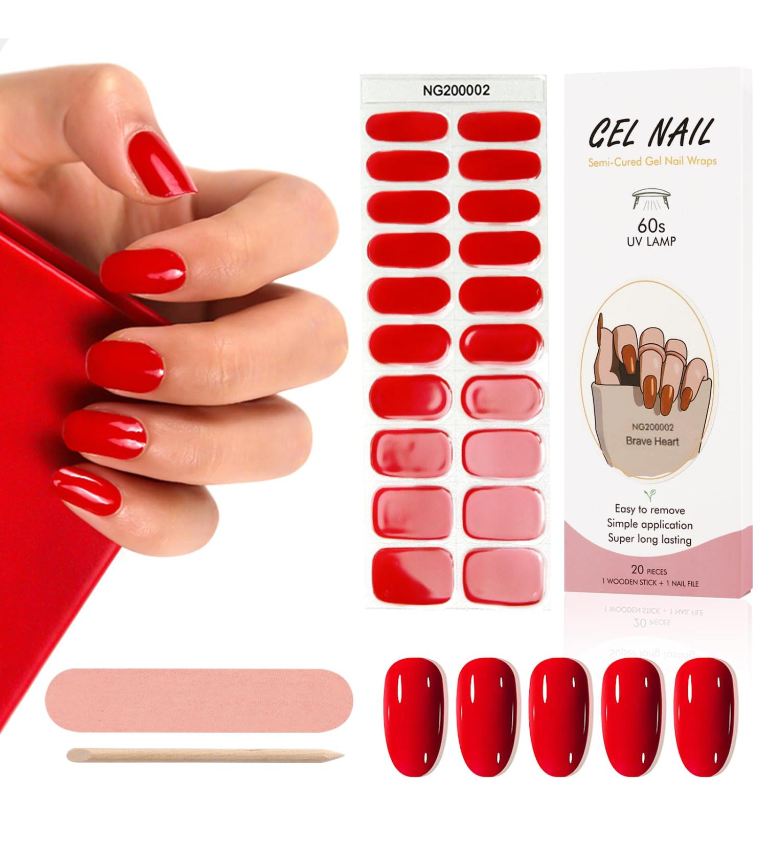 Kalolary 20PCS Red Nail Adhesive Wraps for Gel Polish - Self-Adhesive Stickers with UV/LED Lamp Required - Buy Online on SooperMarket.com