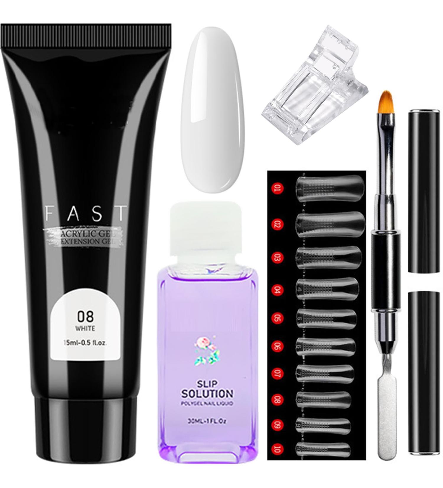 White Poly Nail Gel Kit for Beginners - 15ml Builder Extension Set with Slip Solution | DIY Nail Art Women Gift - Buy Online on SooperMarket.com