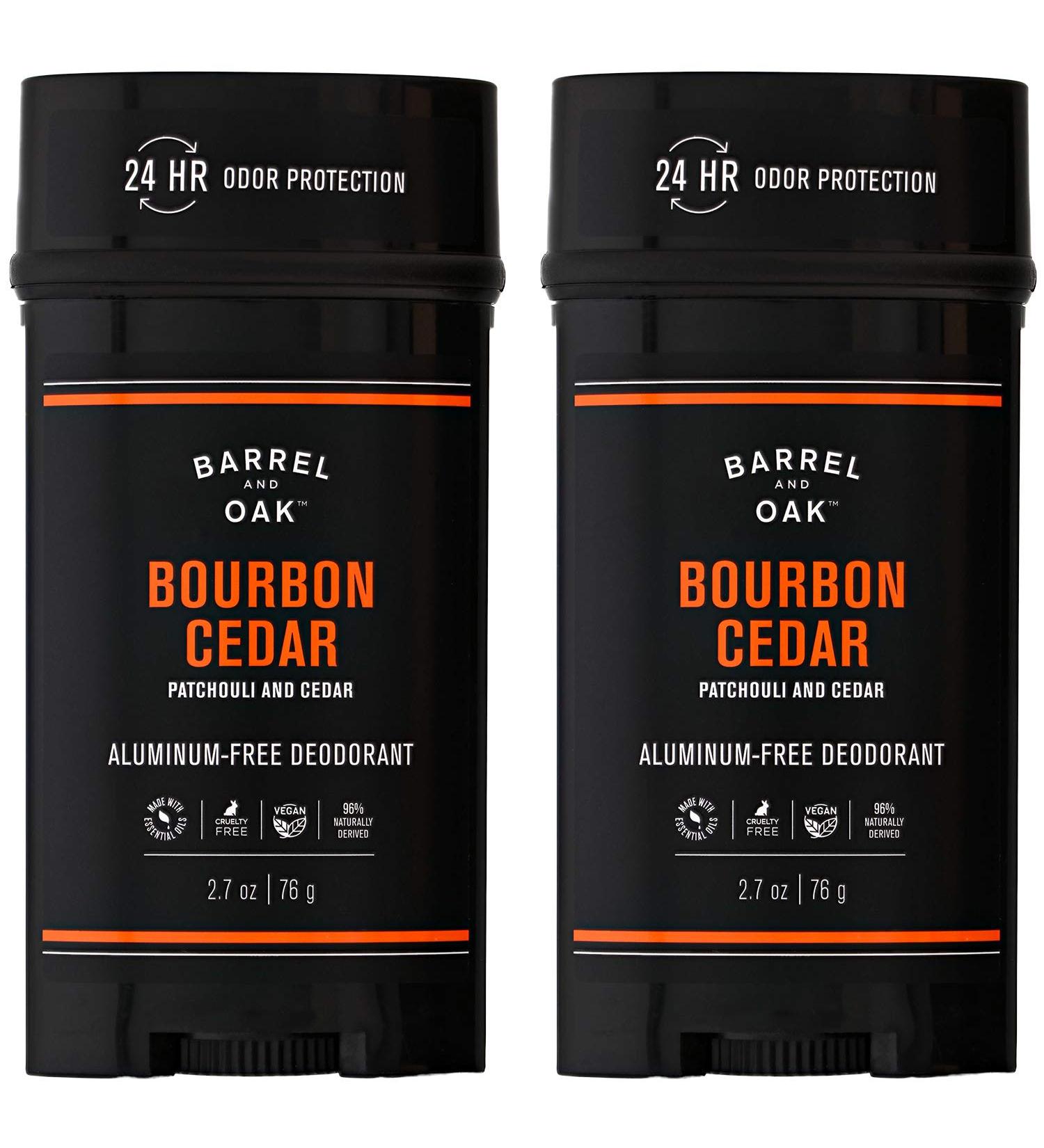 Barrel and Oak Aluminum-Free Deodorant for Men 24-Hour Odor Protection Cedarwood & Bourbon Essential Oil-Based Scent 2-Pack - Buy Online on SooperMarket.com